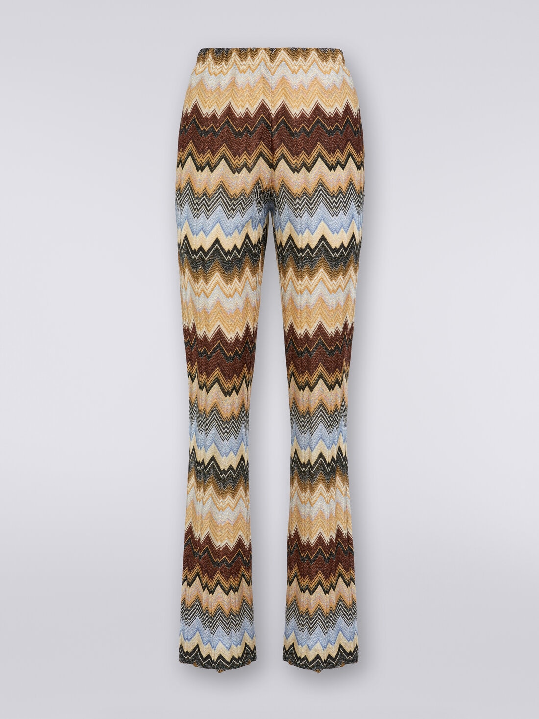 Pantalon évasé plissé en viscose à chevrons avec lurex, Multicolore  - DS23WI1GBR00SZSM941 - 0