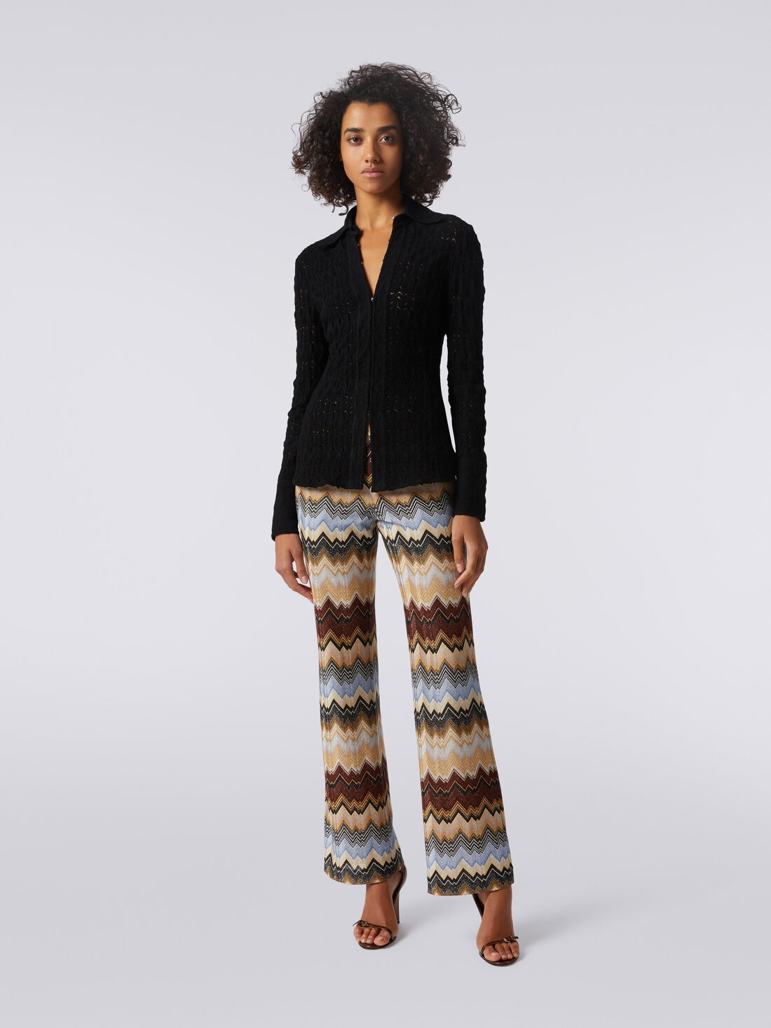 Pantalon évasé plissé en viscose à chevrons avec lurex, Multicolore  - DS23WI1GBR00SZSM941 - 1