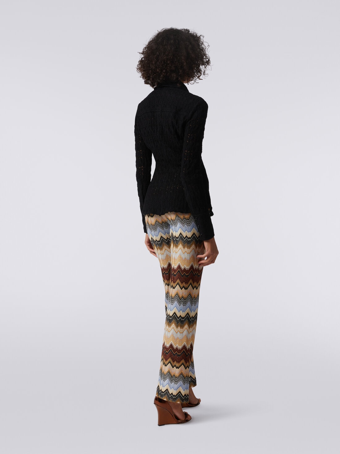 Pantalon évasé plissé en viscose à chevrons avec lurex, Multicolore  - DS23WI1GBR00SZSM941 - 3
