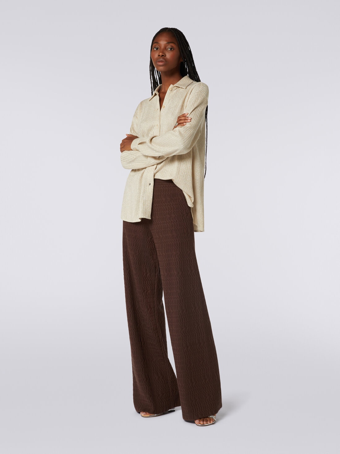 Cotton palazzo trousers , Brown - DS23WI1RBK030QM801B - 2