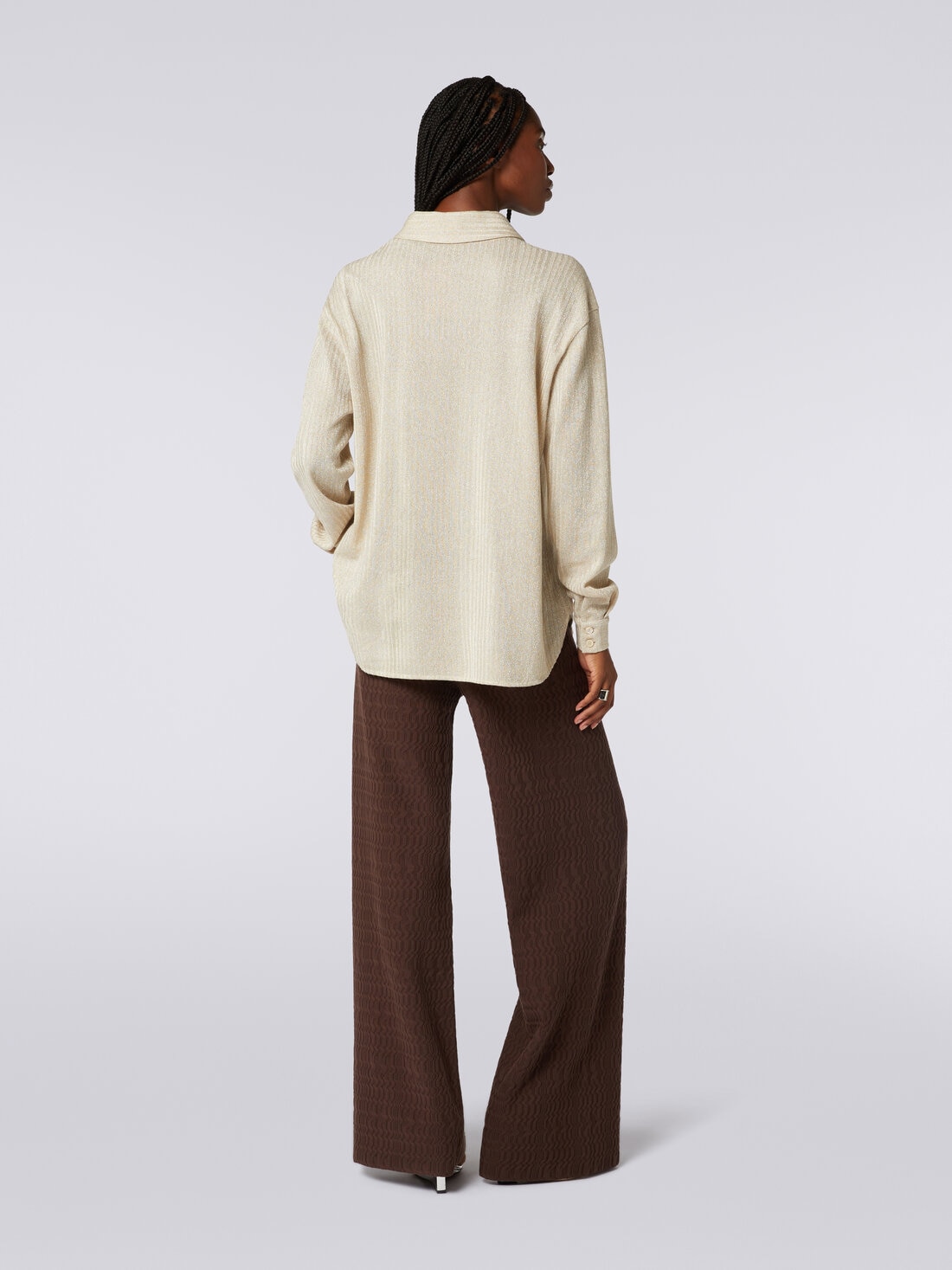 Cotton palazzo trousers , Brown - DS23WI1RBK030QM801B - 3
