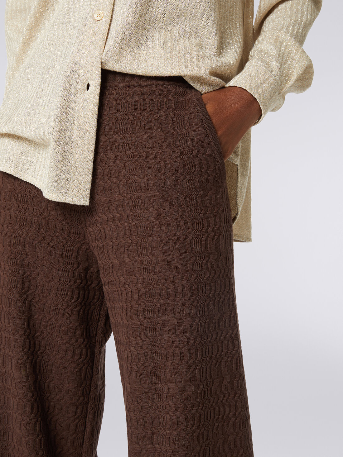 Cotton palazzo trousers , Brown - DS23WI1RBK030QM801B - 4