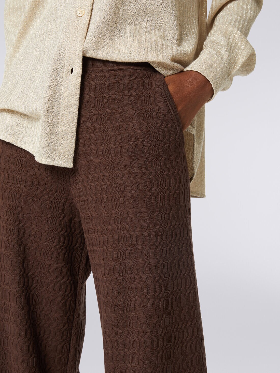 Cotton palazzo trousers, Brown - DS23WI1RBK030QM801B - 4