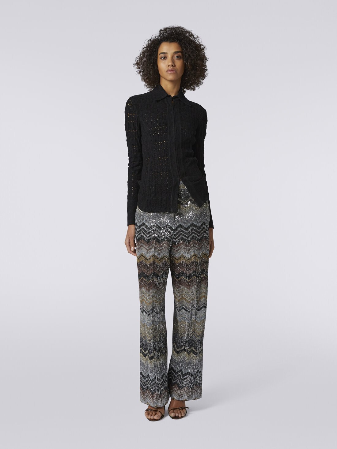 Pantalon droit en viscose mélangée à chevrons avec paillettes, Multicolore  - DS23WI1YBC003US91HN - 1