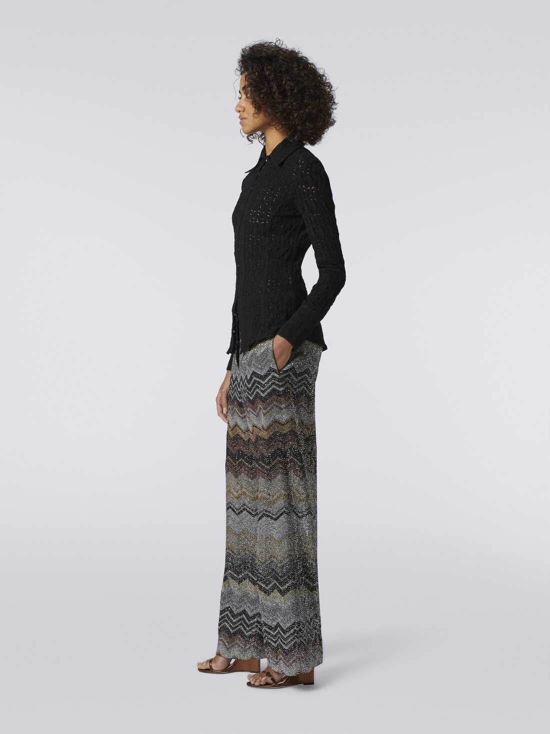 Straight trousers in viscose blend chevron with sequins, Multicoloured  - DS23WI1YBC003US91HN - 2