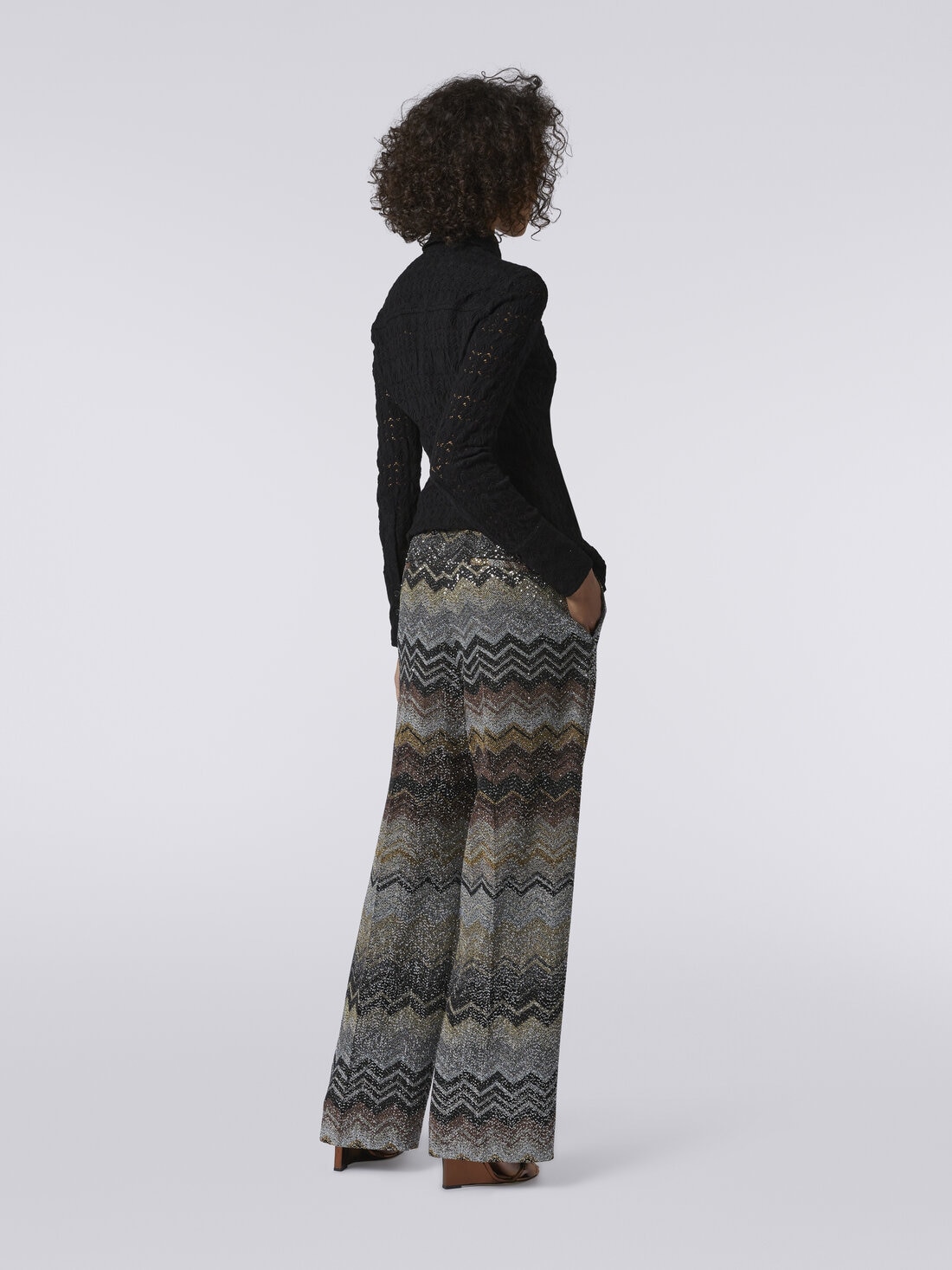 Straight trousers in viscose blend chevron with sequins, Multicoloured  - DS23WI1YBC003US91HN - 3