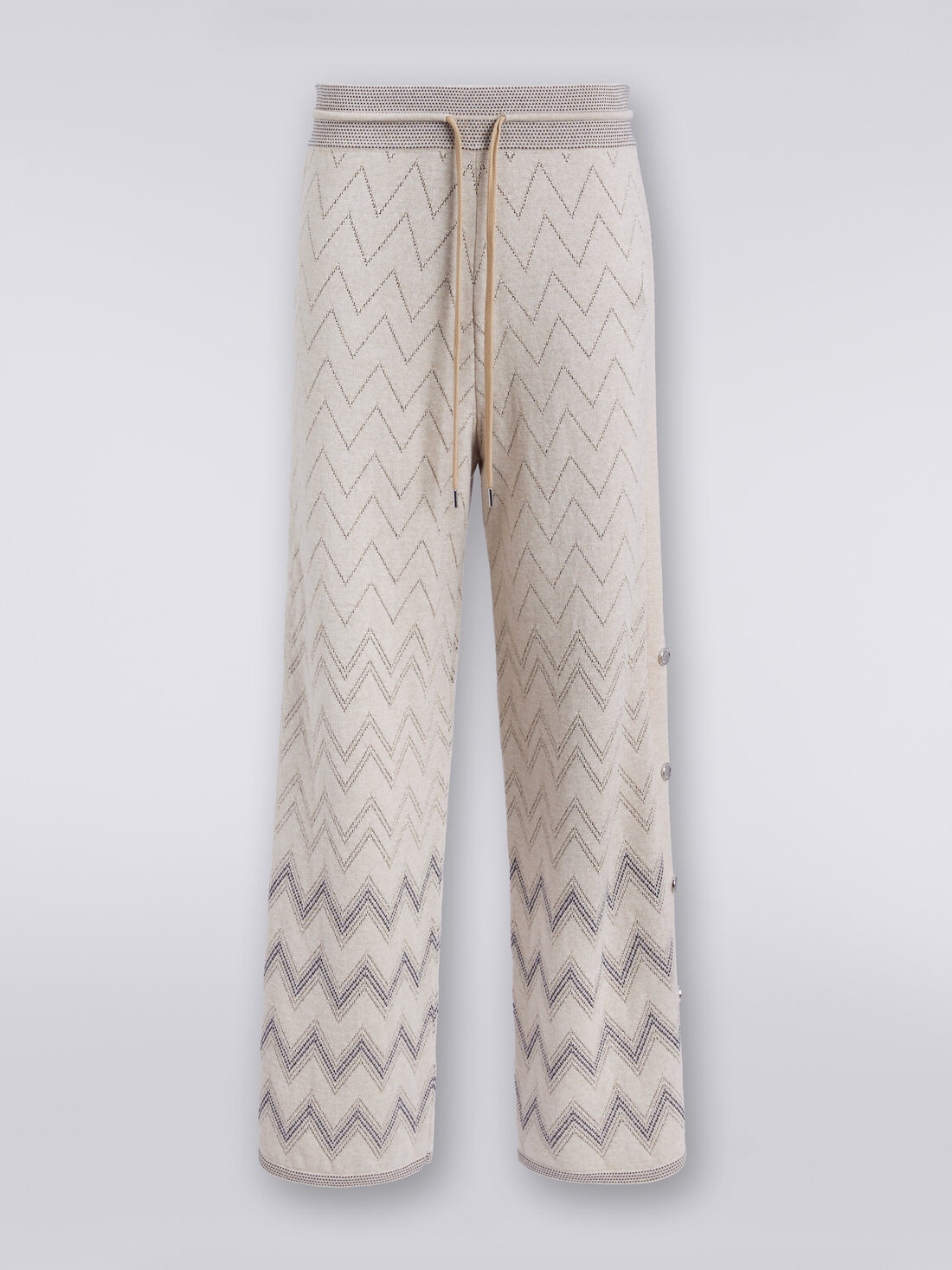 Wool and viscose joggers with zigzag pattern and lurex, Beige - DS23WI26BK031WS01C2 - 0
