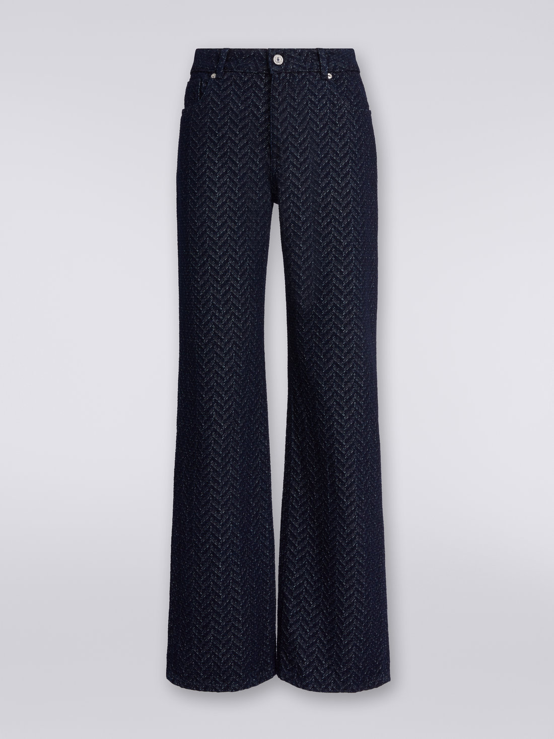 Five-pocket cotton trousers with zigzag pattern and embroidery on the back pocket, Blue - DS23WI27BW00QDS72CQ - 0