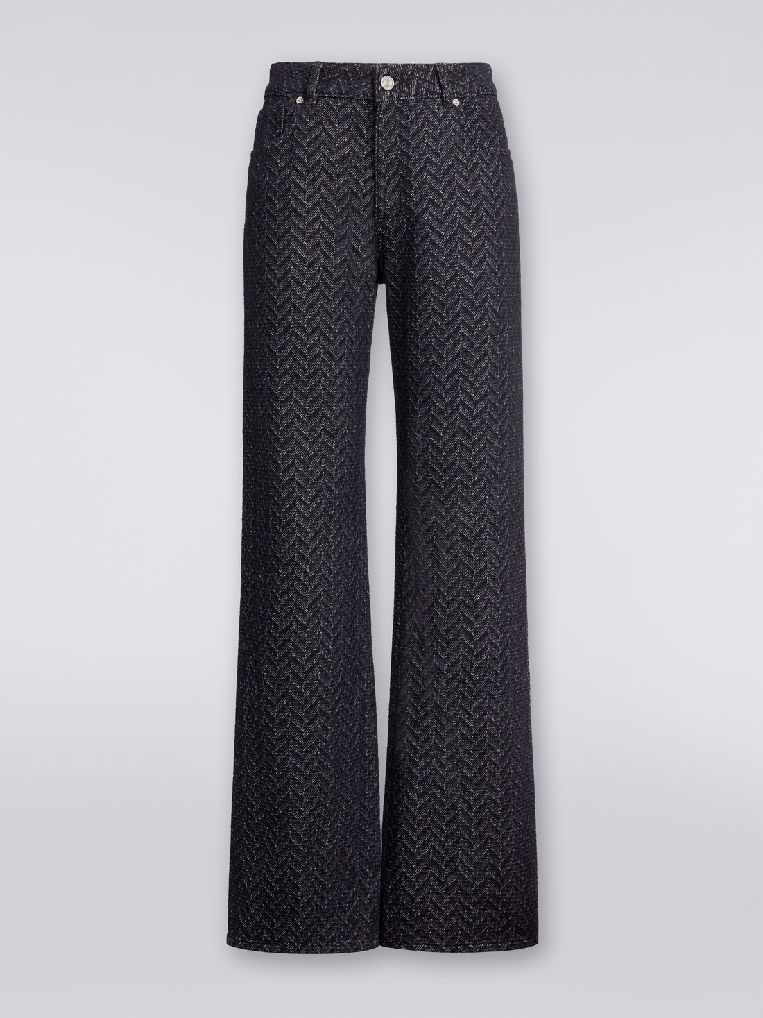 Five-pocket cotton trousers with zigzag pattern and embroidery on the back pocket  , Black    - DS23WI27BW00QDS91I5 - 0