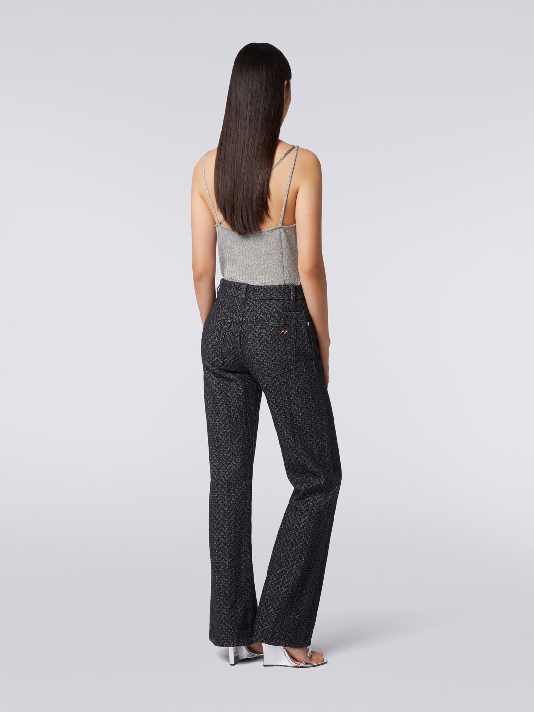 Five-pocket cotton trousers with zigzag pattern and embroidery on the back pocket  , Black    - DS23WI27BW00QDS91I5 - 3