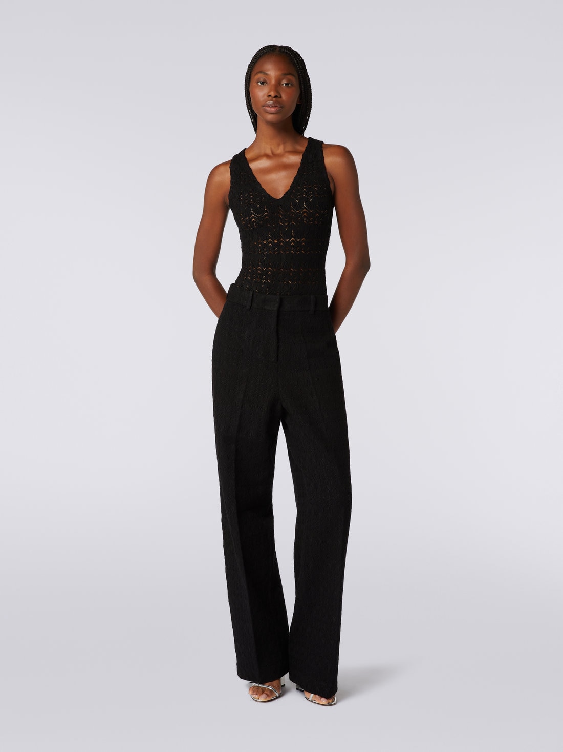 Classic trousers with lace effect , Black    - DS23WI2BBR00SU93911 - 1