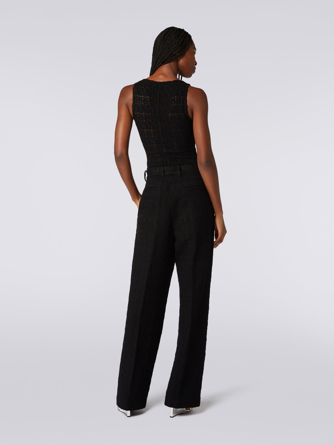 Classic trousers with lace effect , Black    - DS23WI2BBR00SU93911 - 3