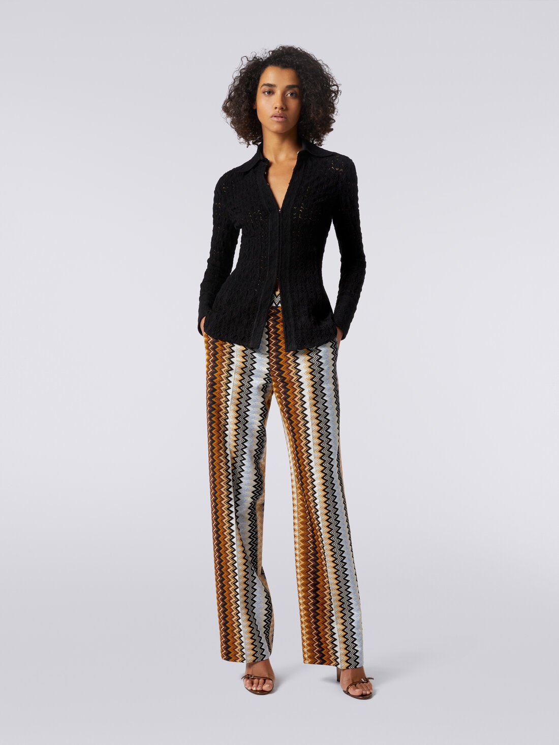 Straight zigzag viscose trousers with lurex, Multicoloured  - DS23WI2BBR00T8S80BB - 1