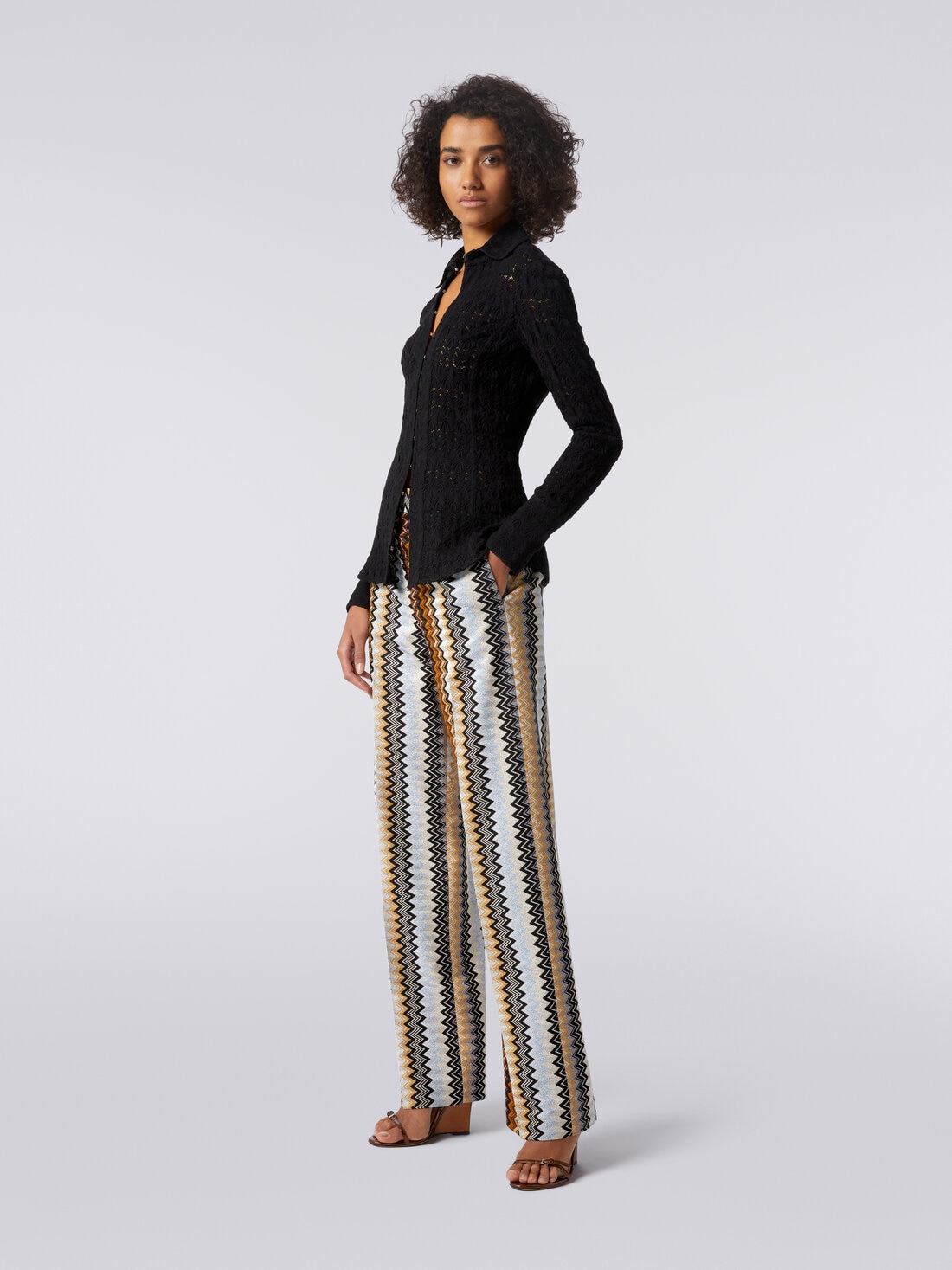Straight zigzag viscose trousers with lurex, Multicoloured  - DS23WI2BBR00T8S80BB - 2