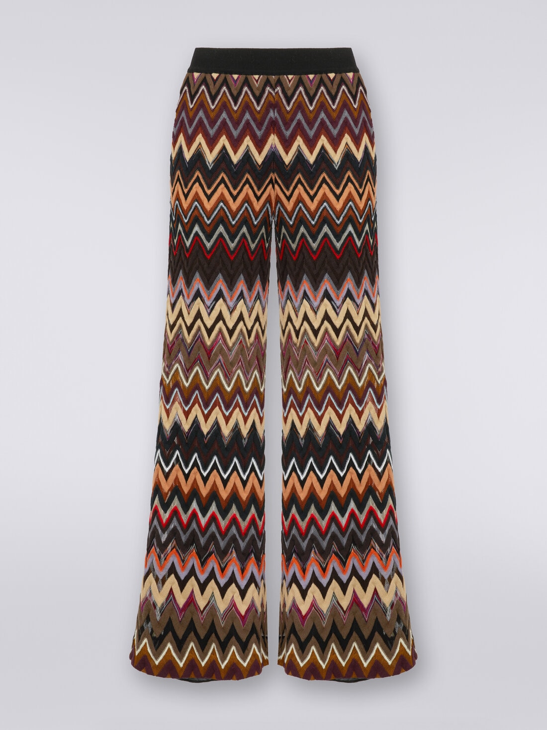 Palazzo trousers in wool and viscose with zigzag pattern, Multicoloured  - DS23WI2DBR00NOSM942 - 0