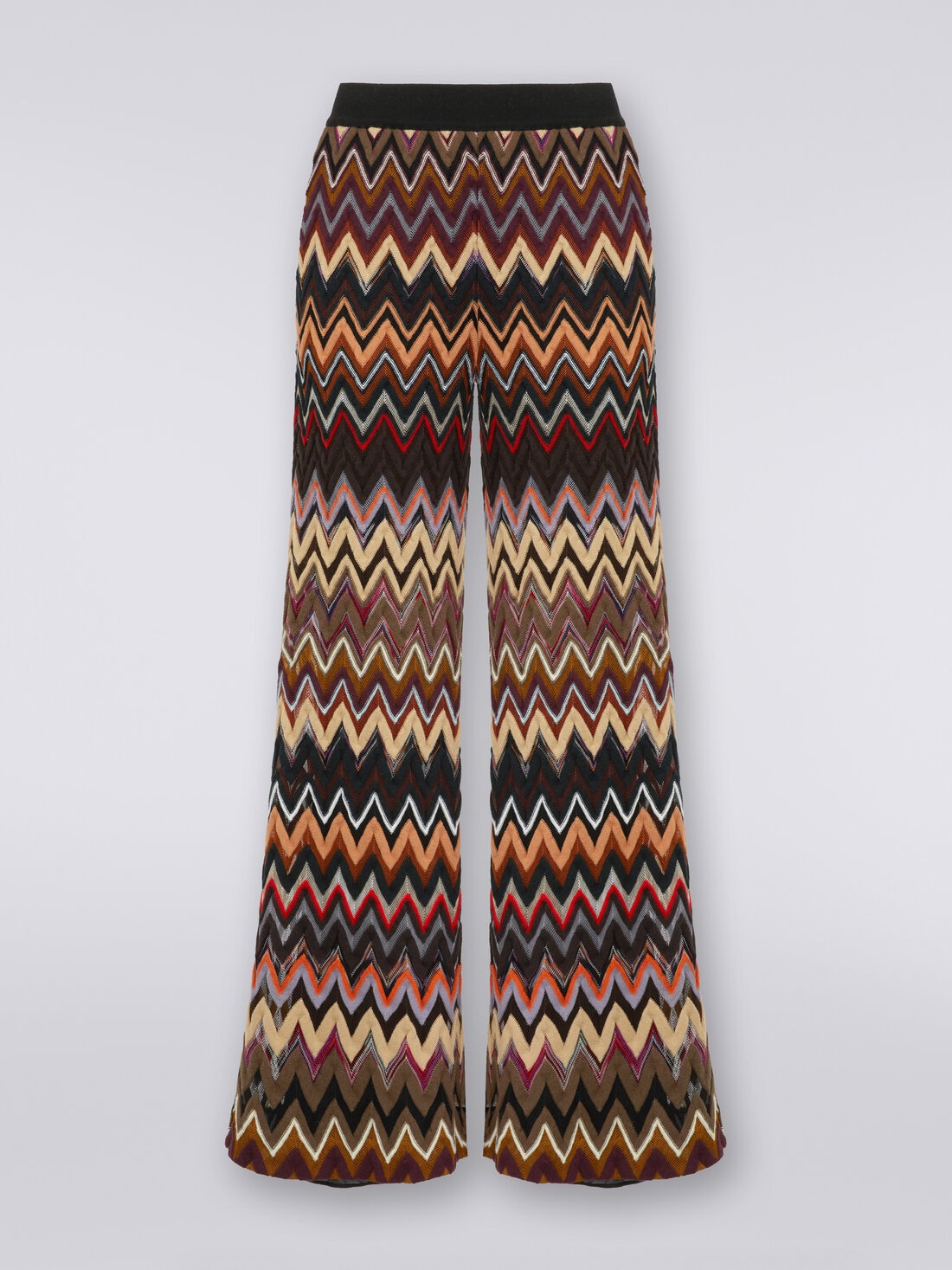 Palazzo trousers in wool and viscose with zigzag pattern