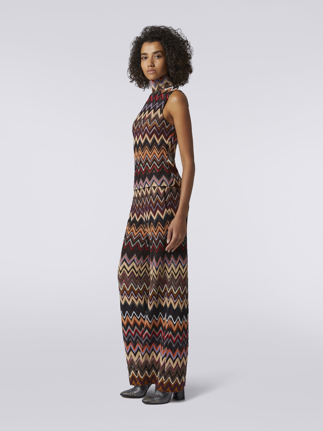 Palazzo trousers in wool and viscose with zigzag pattern, Multicoloured  - DS23WI2DBR00NOSM942 - 2