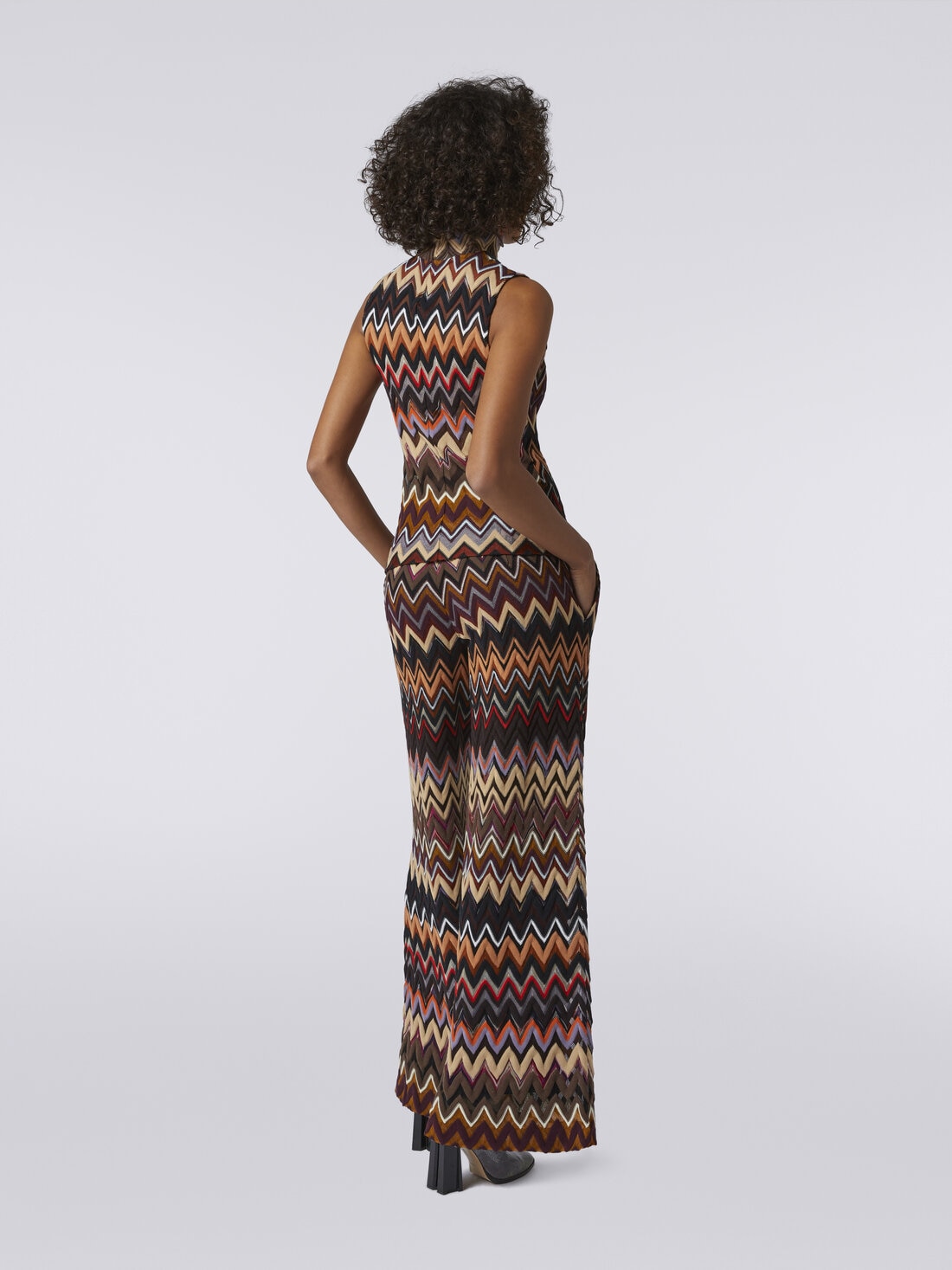 Palazzo trousers in wool and viscose with zigzag pattern, Multicoloured  - DS23WI2DBR00NOSM942 - 3