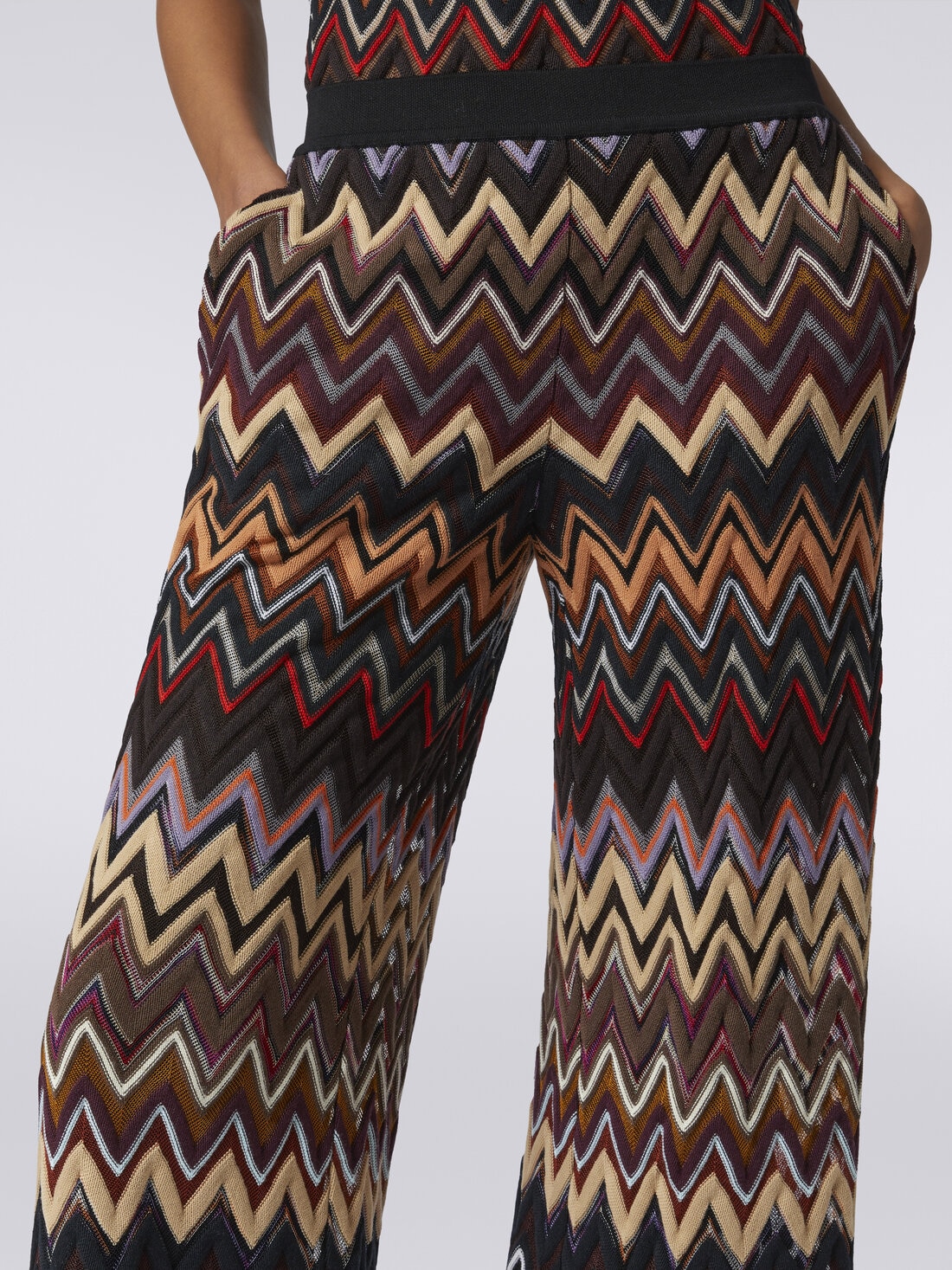 Palazzo trousers in wool and viscose with zigzag pattern, Multicoloured  - DS23WI2DBR00NOSM942 - 4