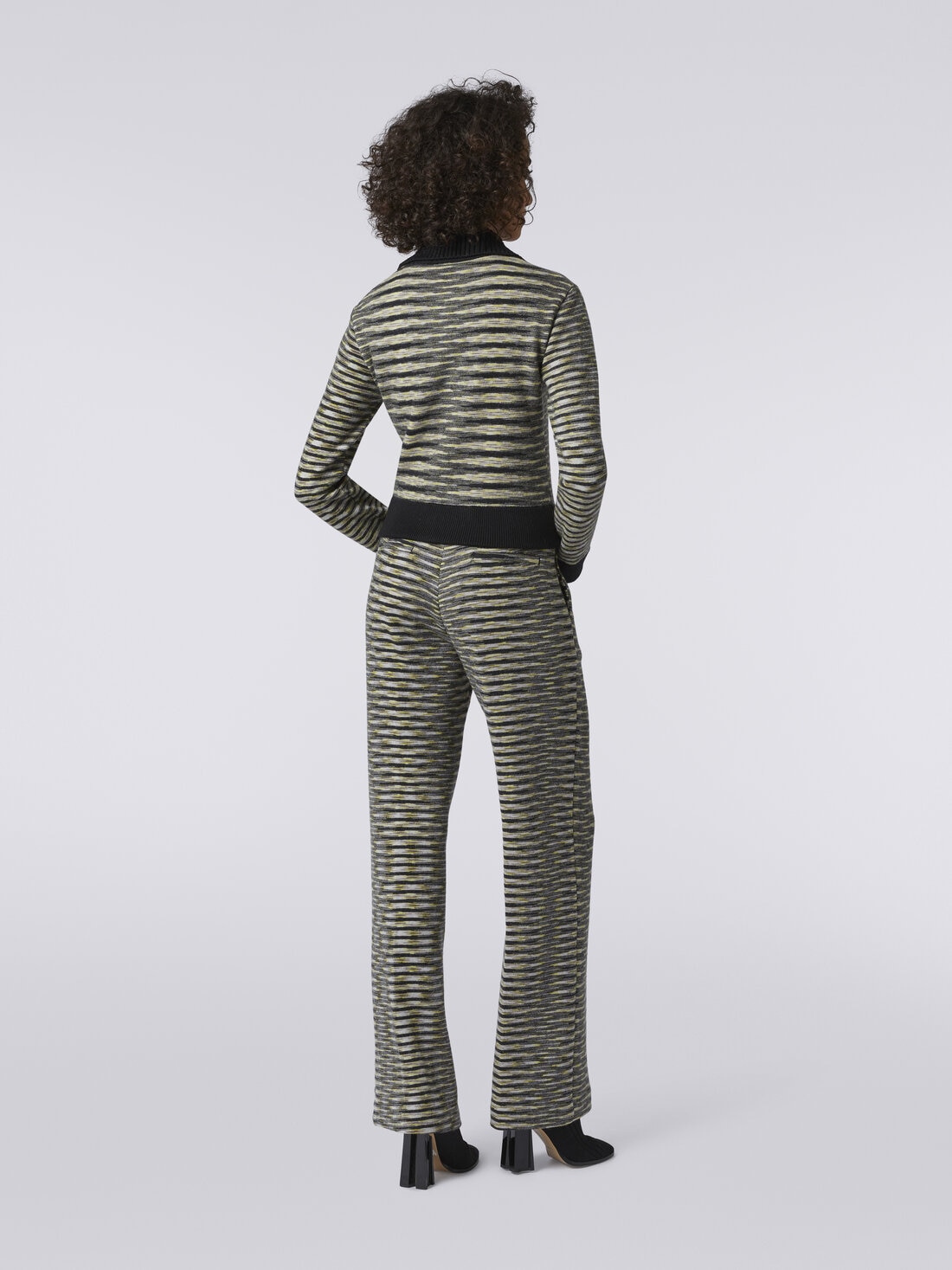 Pantalon droit à taille haute en laine mélangée , Multicolore  - DS23WI2EBK031HFM12D - 3