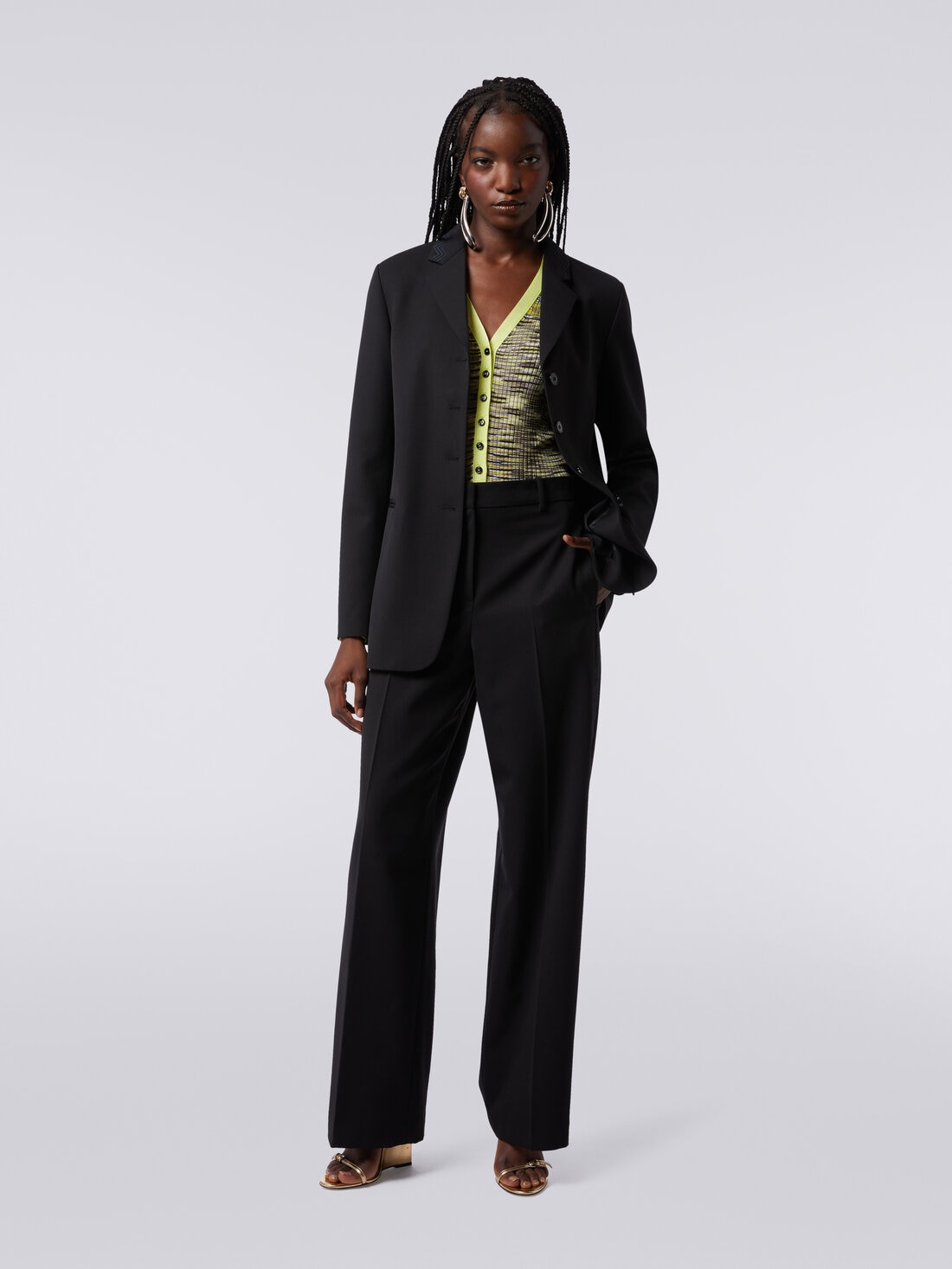 Pantalones clásicos de lana y tejido técnico, Negro    - DS23WI2FBW00QT93911 - 1