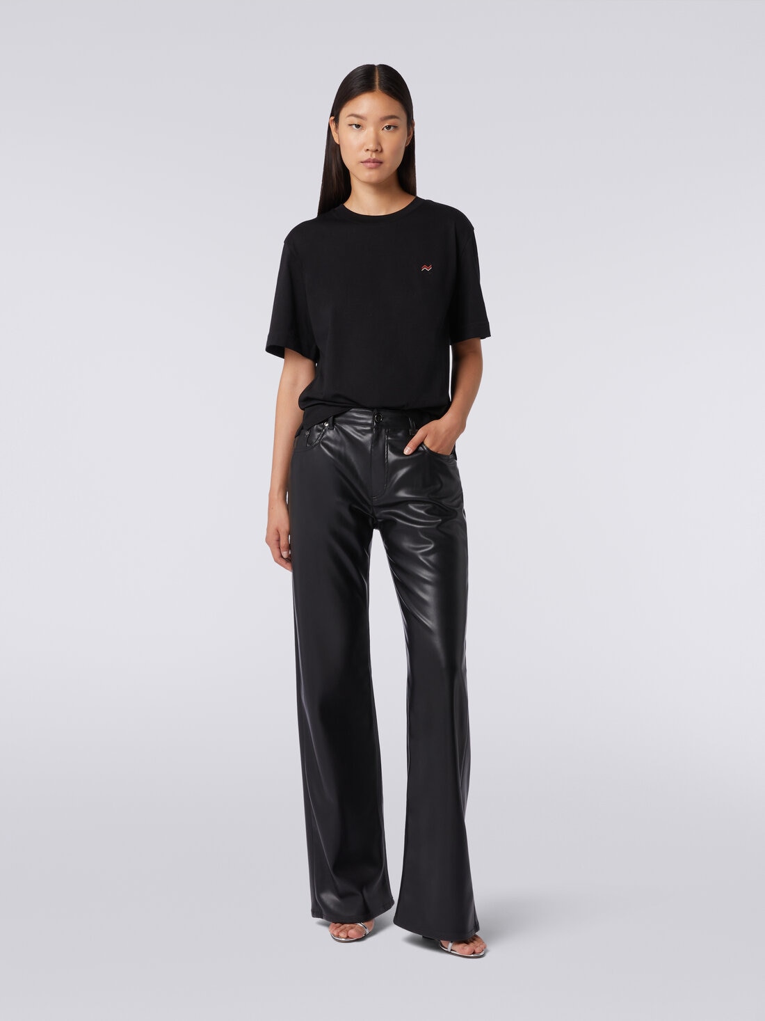 Eco-leather five-pocket trousers, White, Black & Beige - DS23WI2JBW00SE93911 - 1