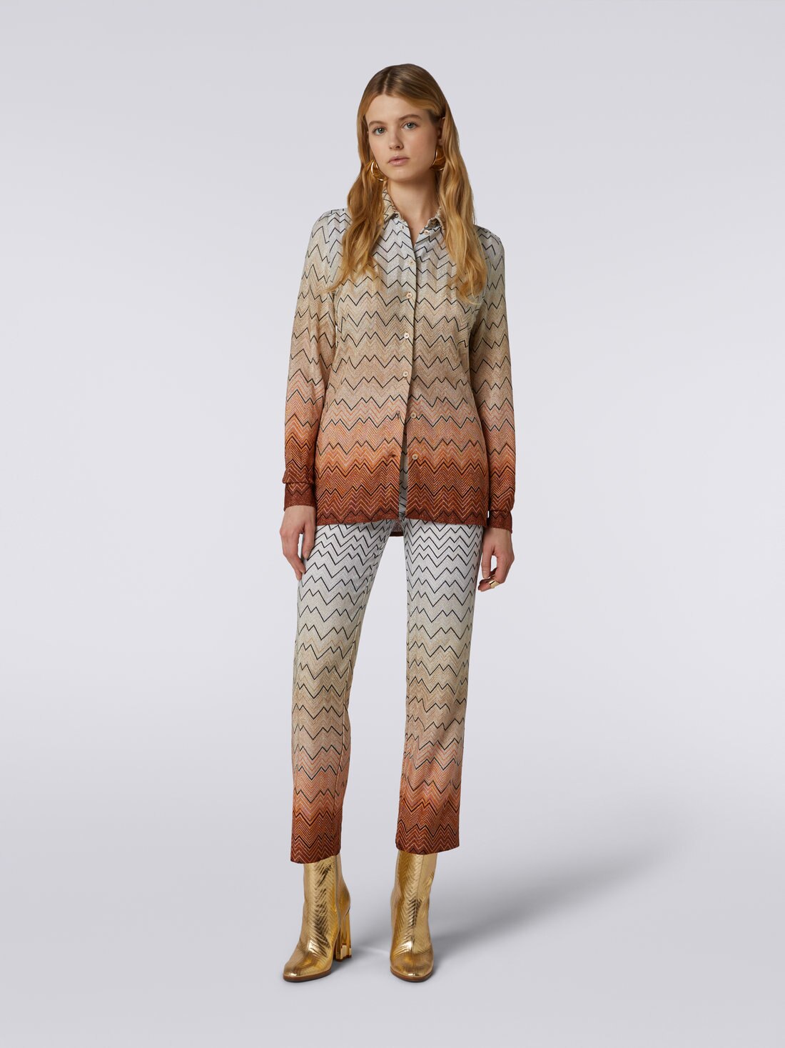Raschel knit zigzag viscose shirt with lurex , White  - DS23WJ06BR00P1S207F - 1