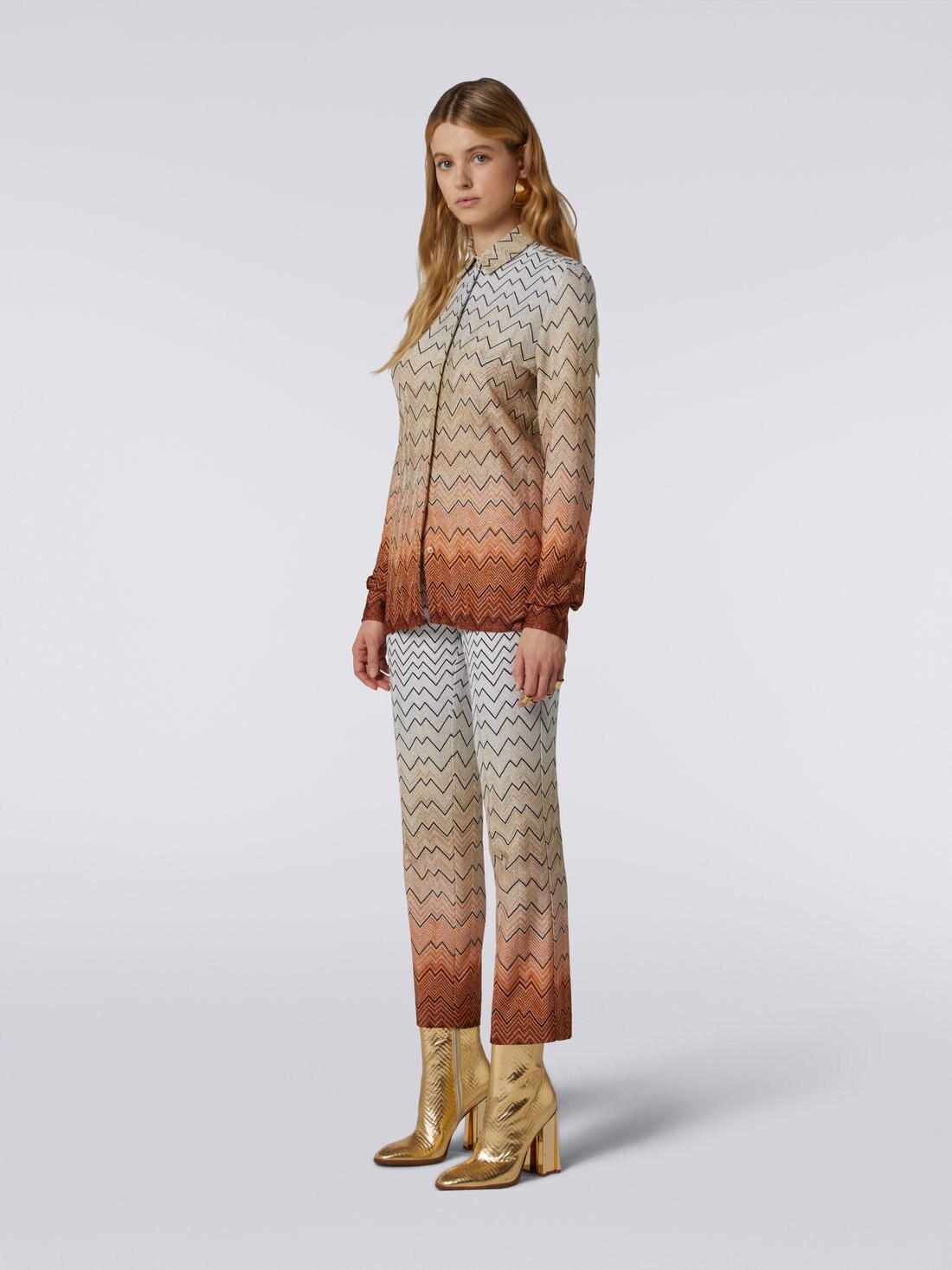 Raschel knit zigzag viscose shirt with lurex , White  - DS23WJ06BR00P1S207F - 2