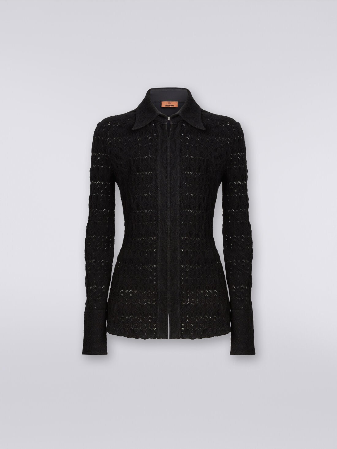 Viscose blend lace-effect shirt, Black    - DS23WJ0BBR00SU93911 - 0