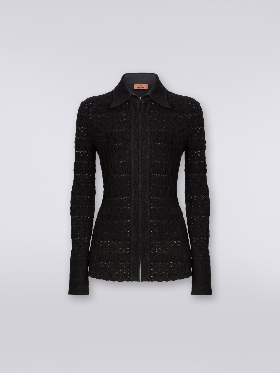 Viscose blend lace-effect shirt , Black    - DS23WJ0BBR00SU93911 - 0