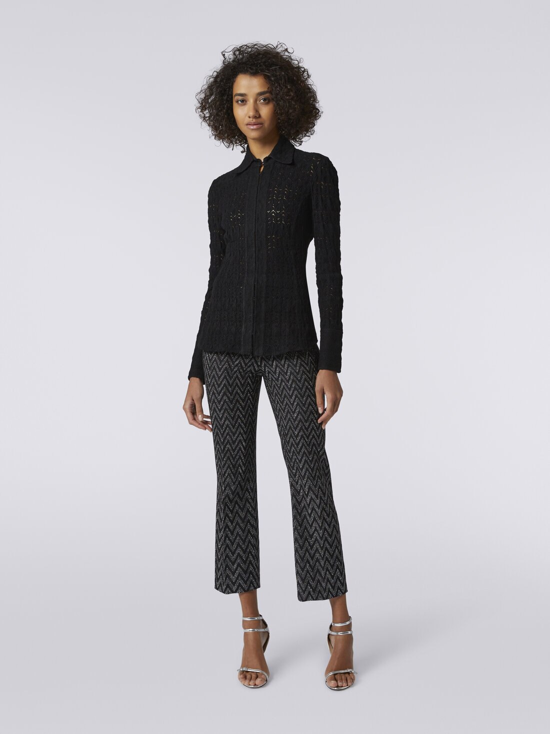 Viscose blend lace-effect shirt, Black    - DS23WJ0BBR00SU93911 - 1