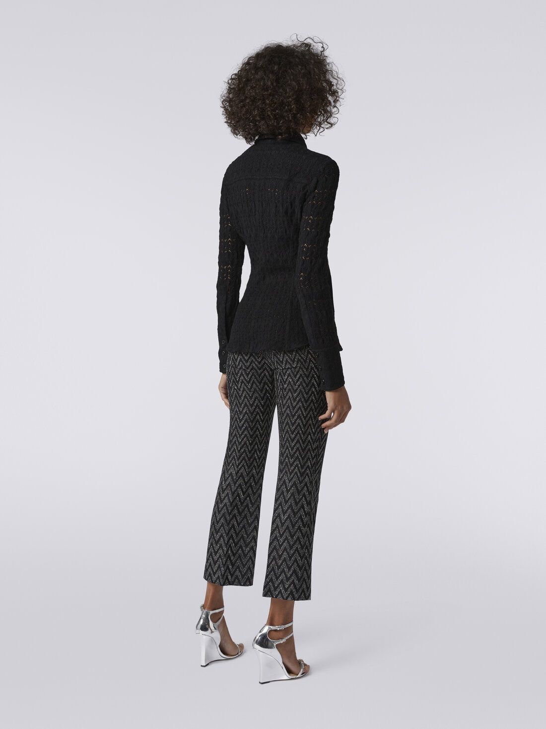 Viscose blend lace-effect shirt, Black    - DS23WJ0BBR00SU93911 - 3