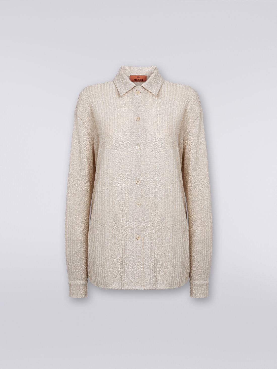 Cotton and viscose lamé oversized shirt , Beige - DS23WJ0MBR00WNS01AV - 0