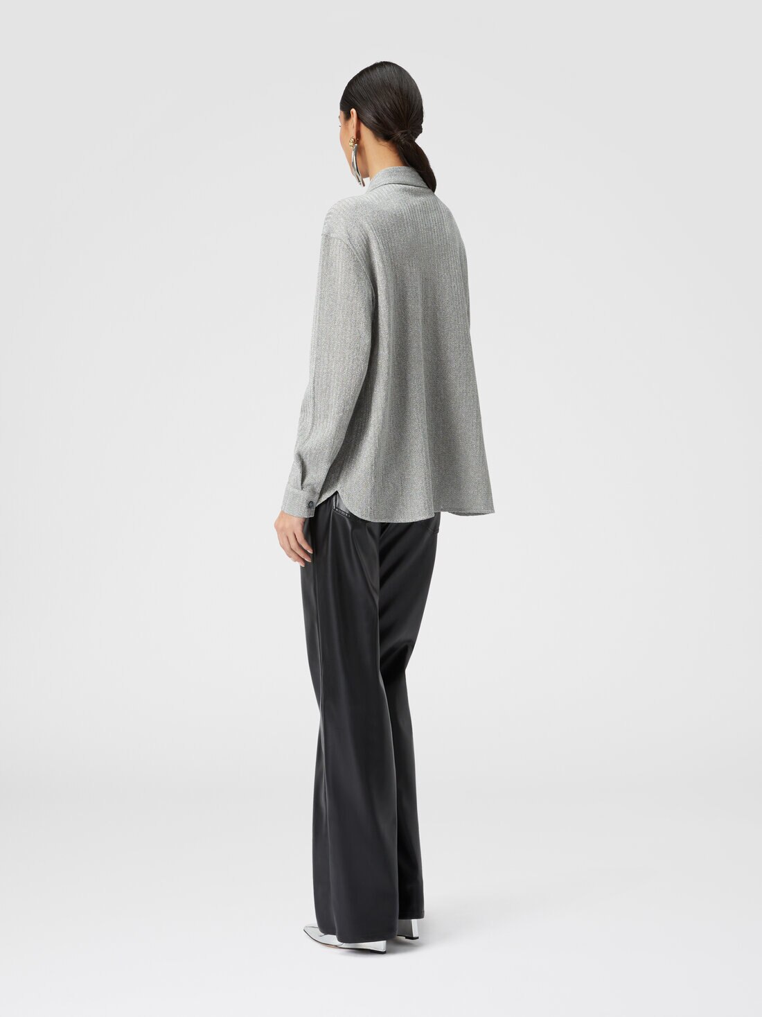 Cotton and viscose lamé oversized shirt, Grey - DS23WJ0MBR00WNS91IT - 2
