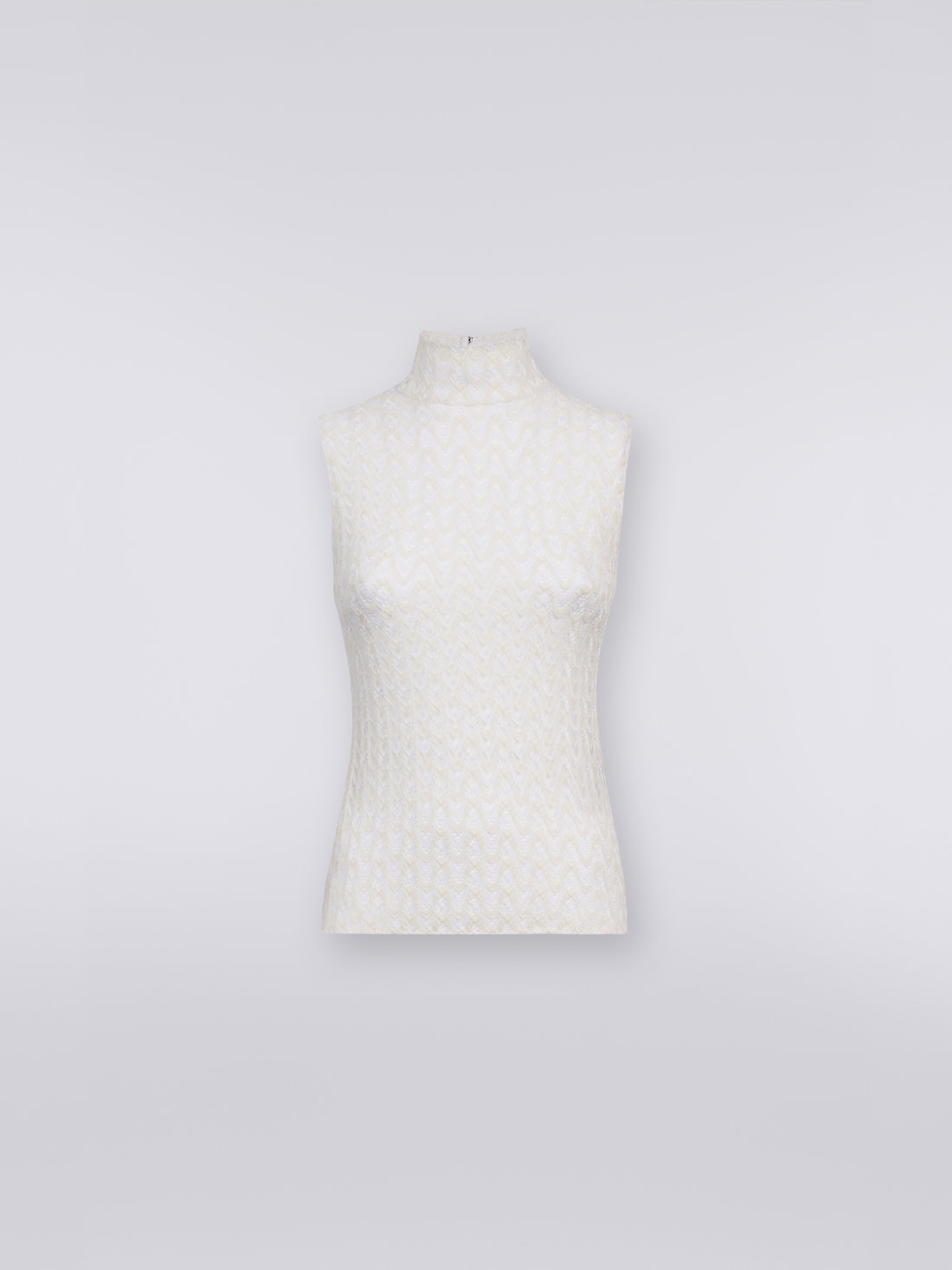 Raschel knit wool and viscose sleeveless top , White  - DS23WK01BR00NU14001 - 0