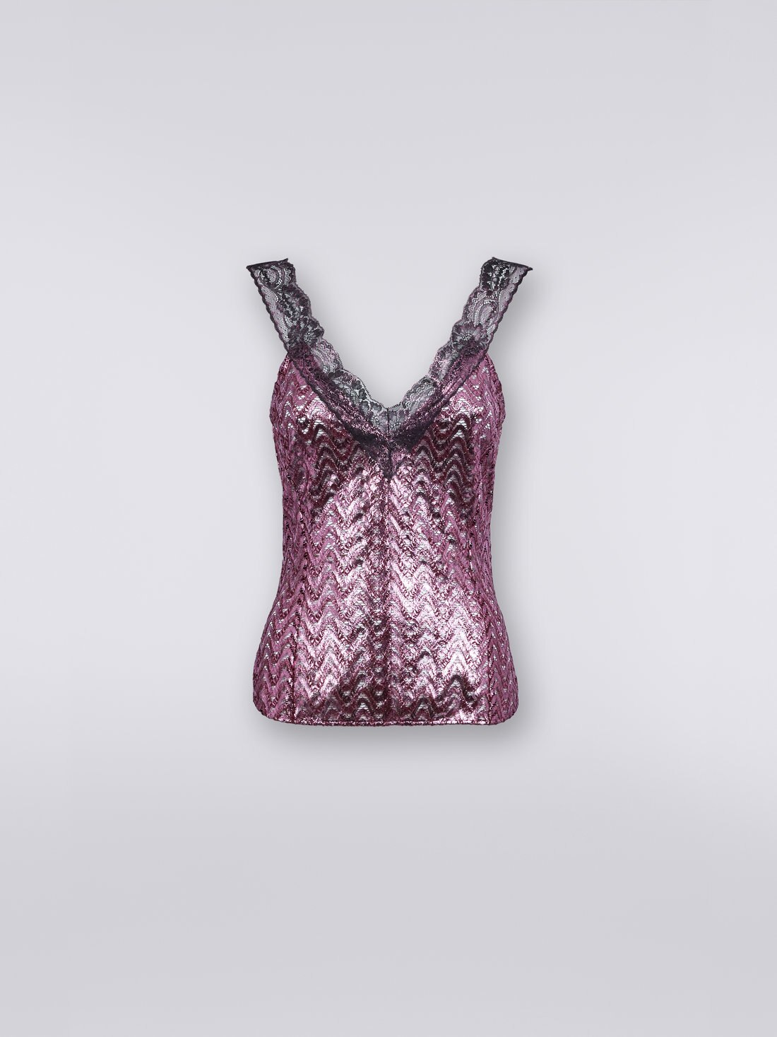 Wool and viscose tank top with lace insert , Purple  - DS23WK04BR00SGS506C - 0