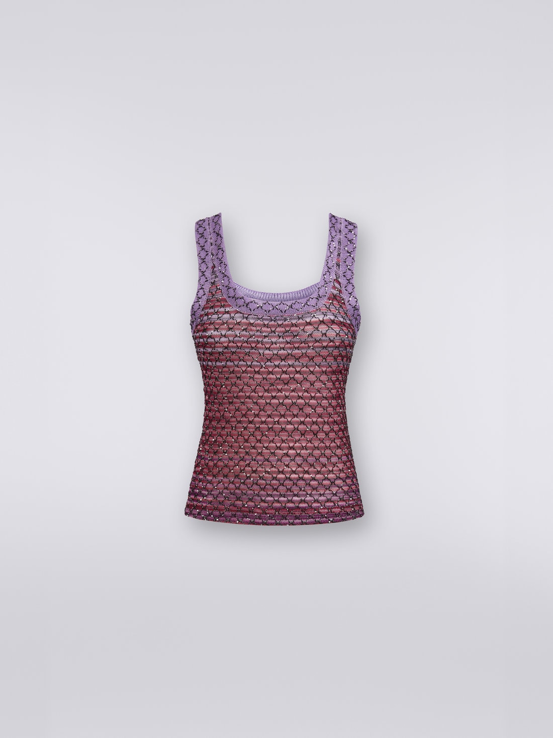 Viscose blend tank top with sequins , Red  - DS23WK0HBK026WS506H - 0