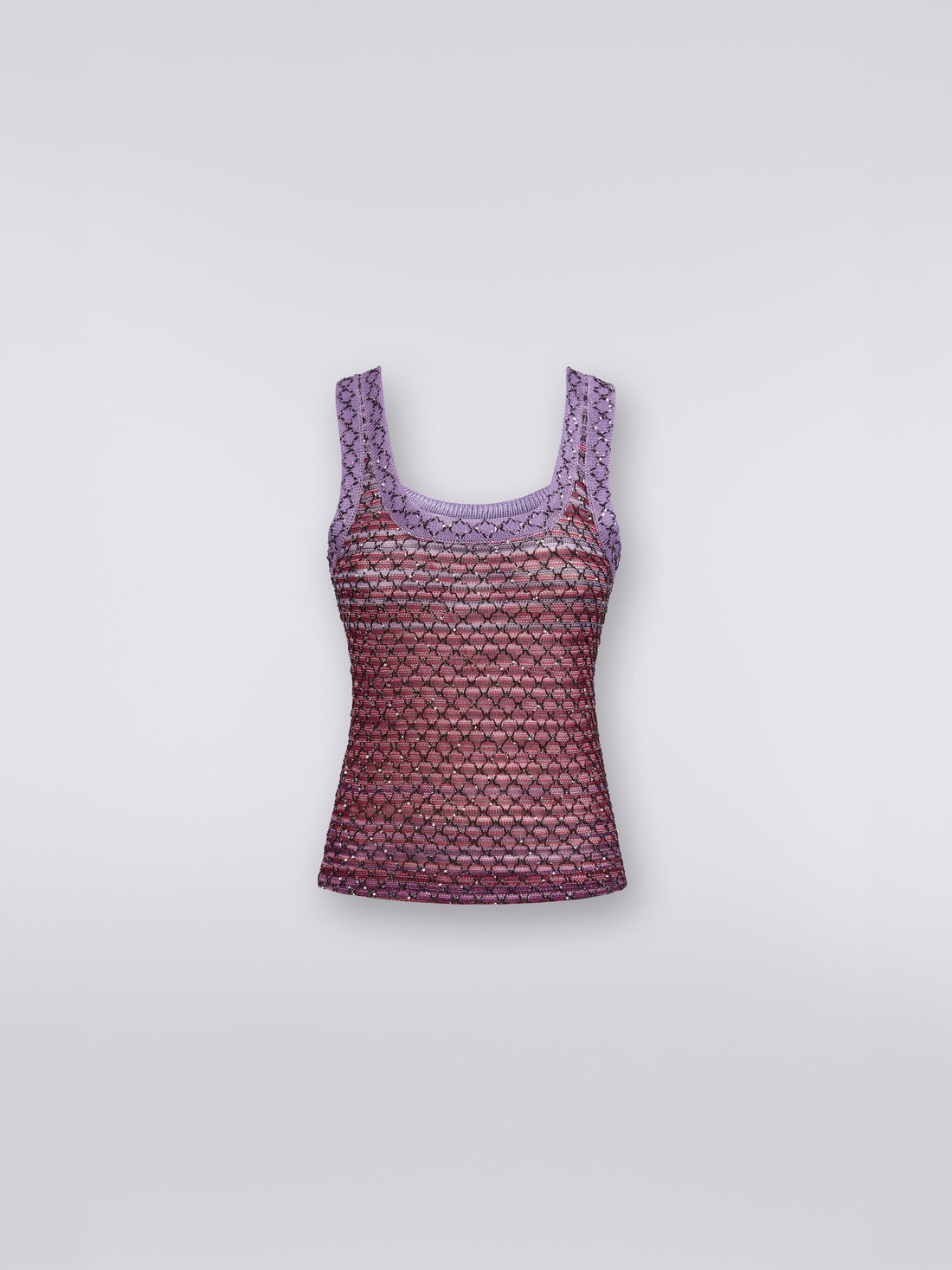 Camiseta de tirantes en mezcla de viscosa con lentejuelas , Rojo  - DS23WK0HBK026WS506H - 0