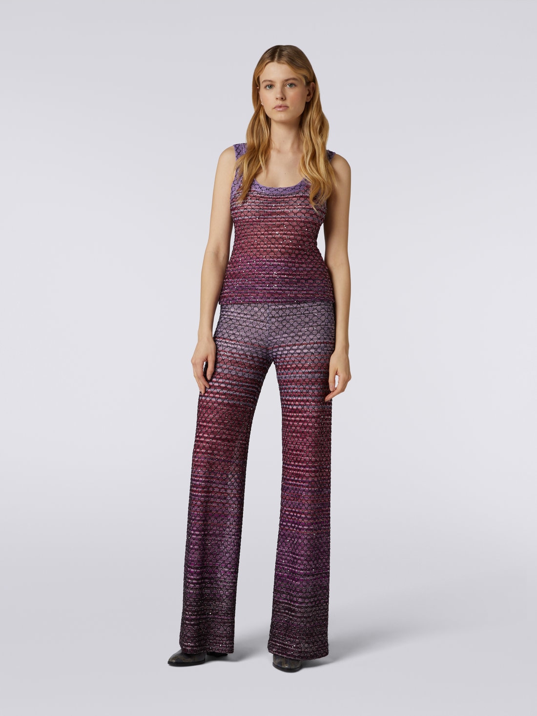 Viscose blend tank top with sequins , Red  - DS23WK0HBK026WS506H - 1