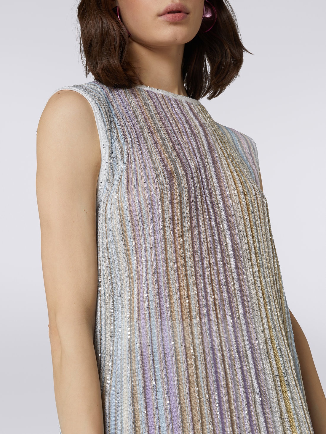 Viscose blend tank top with vertical stripes and sequins, Multicoloured  - DS23WK0LBK027ESM91O - 4