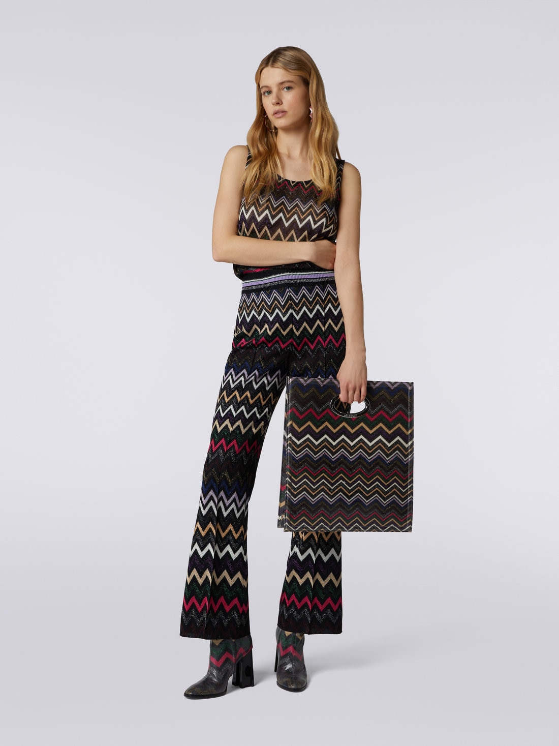 Black Chevron Palazzo Pants with Crop Top