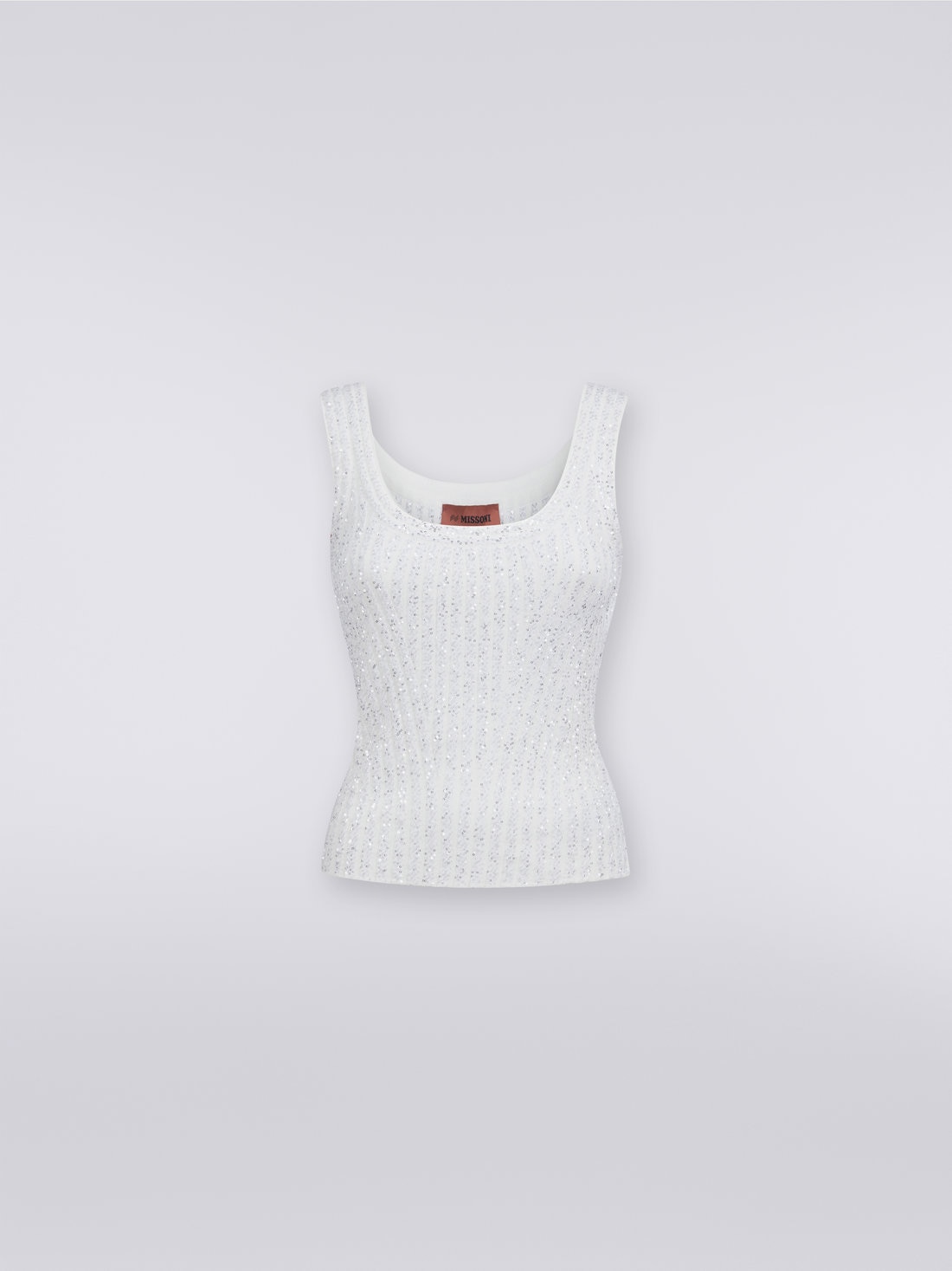 Viscose blend tank top with sequins , White  - DS23WK0YBK025RS00GS - 0