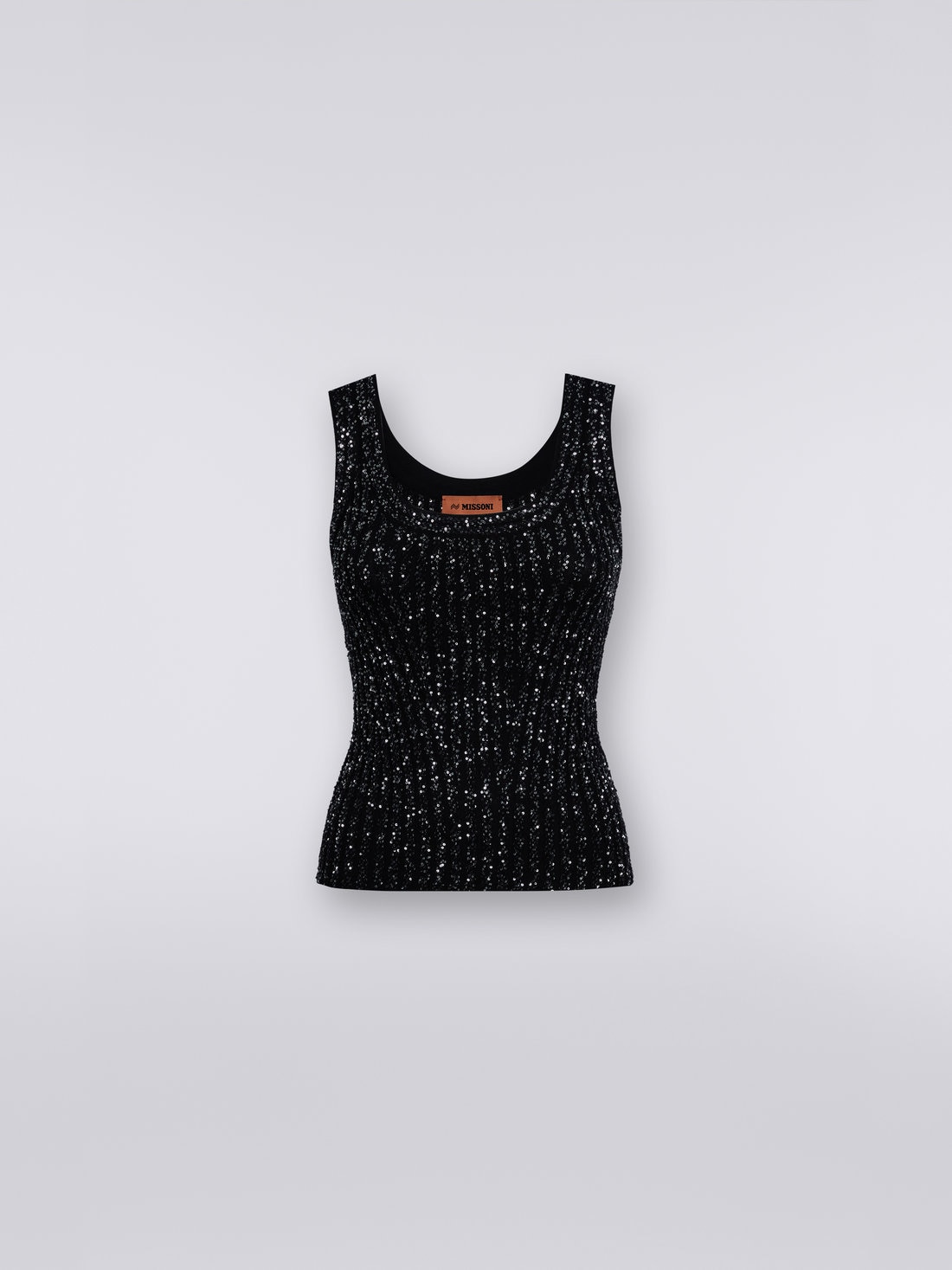 Viscose blend tank top with sequins , Black    - DS23WK0YBK025RS90DI - 0