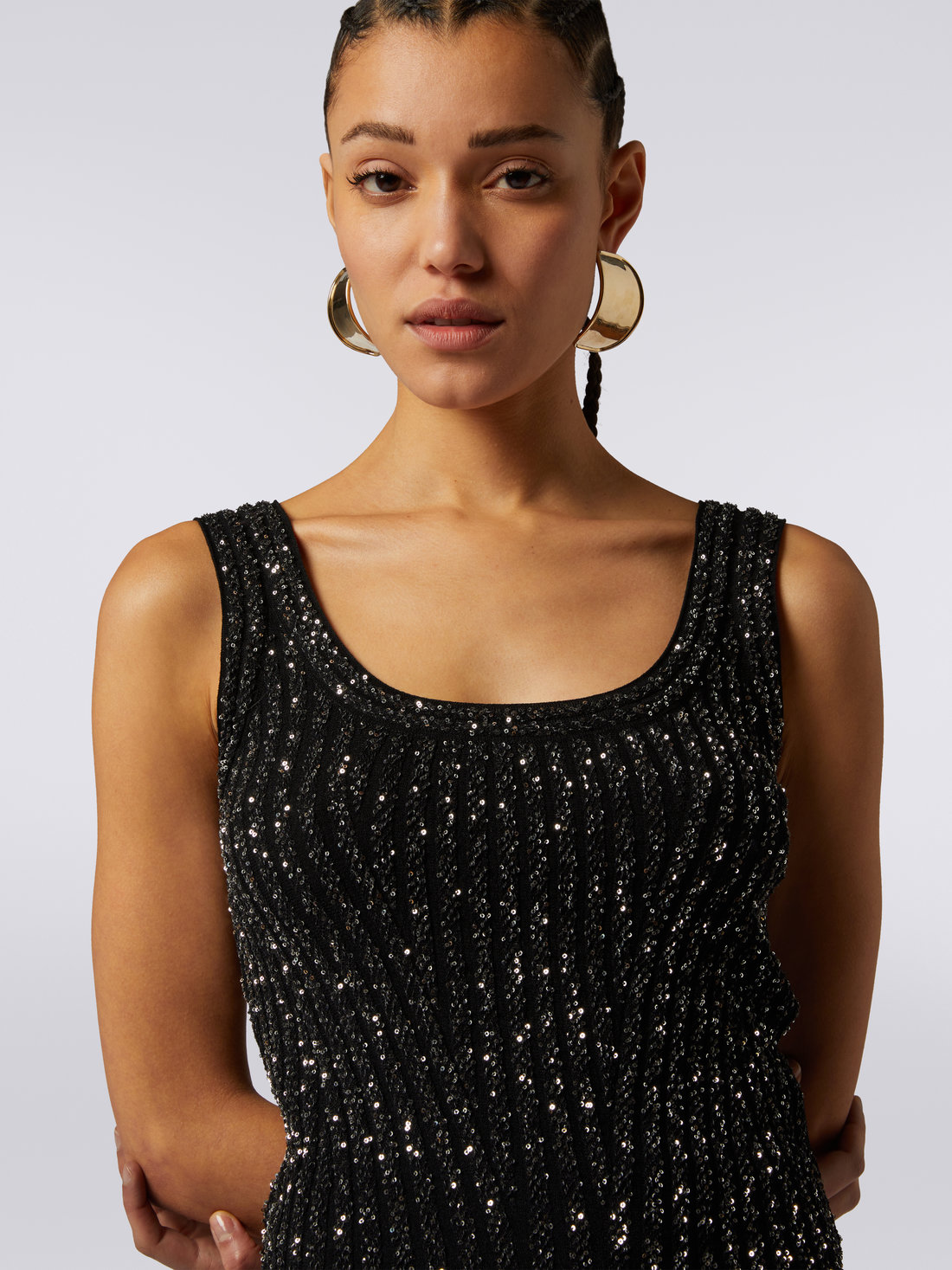 Viscose blend tank top with sequins , Black    - DS23WK0YBK025RS90DI - 4
