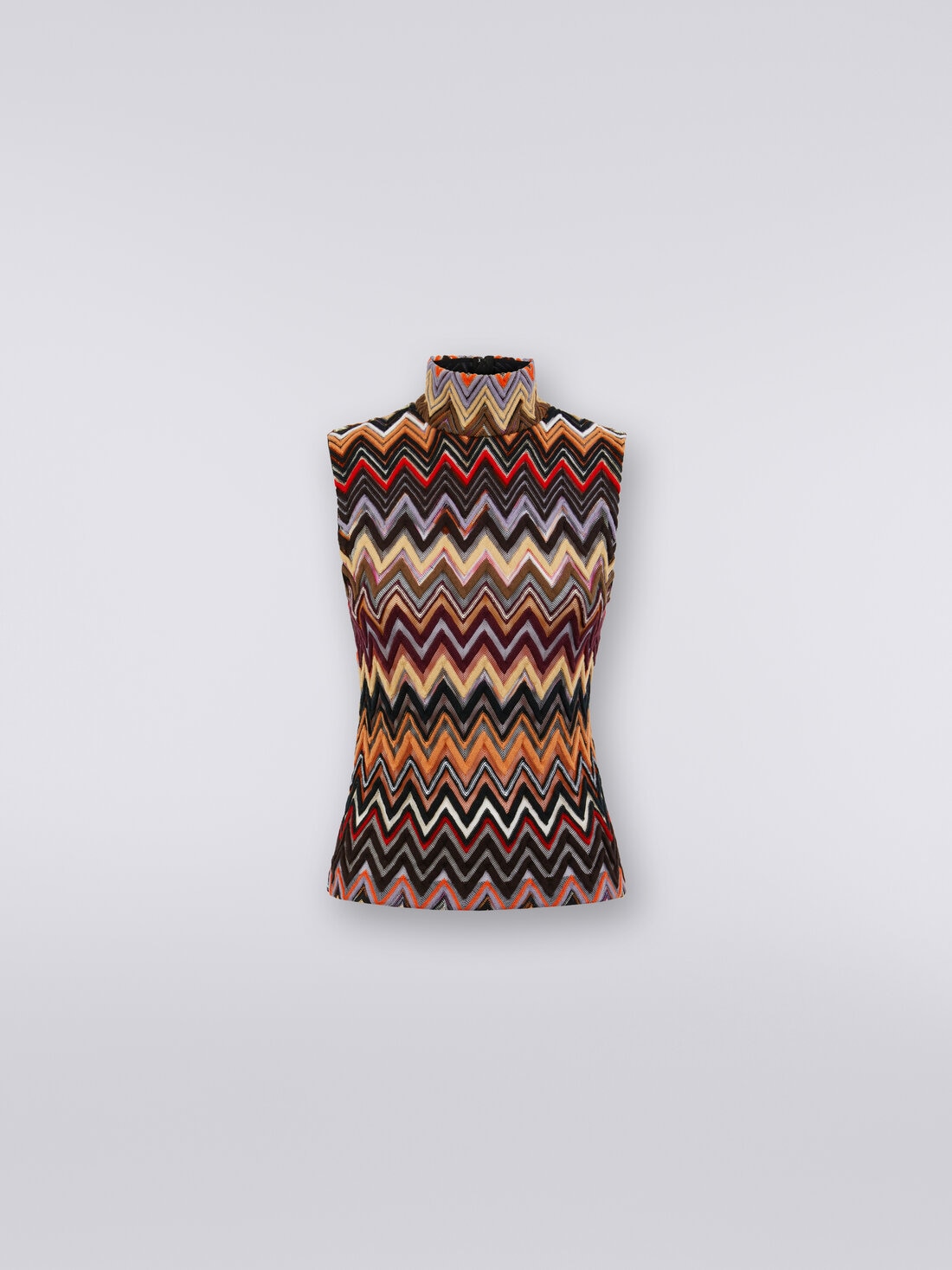 Wool and viscose high-neck tank top with zigzag weave, Multicoloured  - DS23WK1FBR00NOSM942 - 0