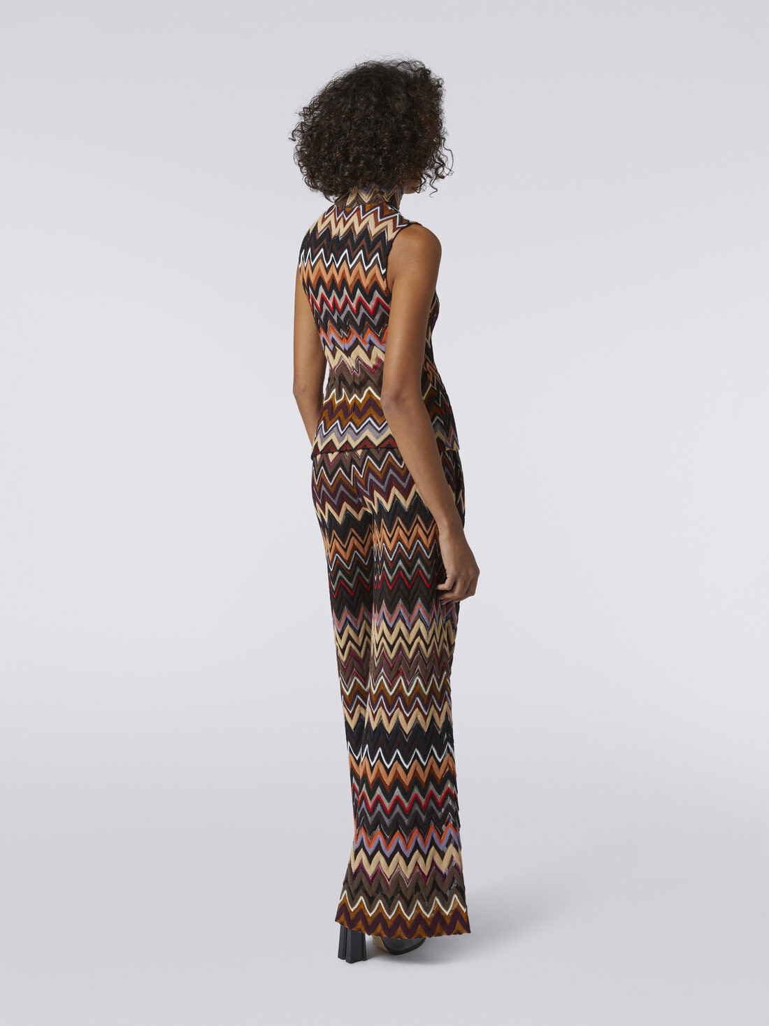 Wool and viscose high-neck tank top with zigzag weave, Multicoloured  - DS23WK1FBR00NOSM942 - 3