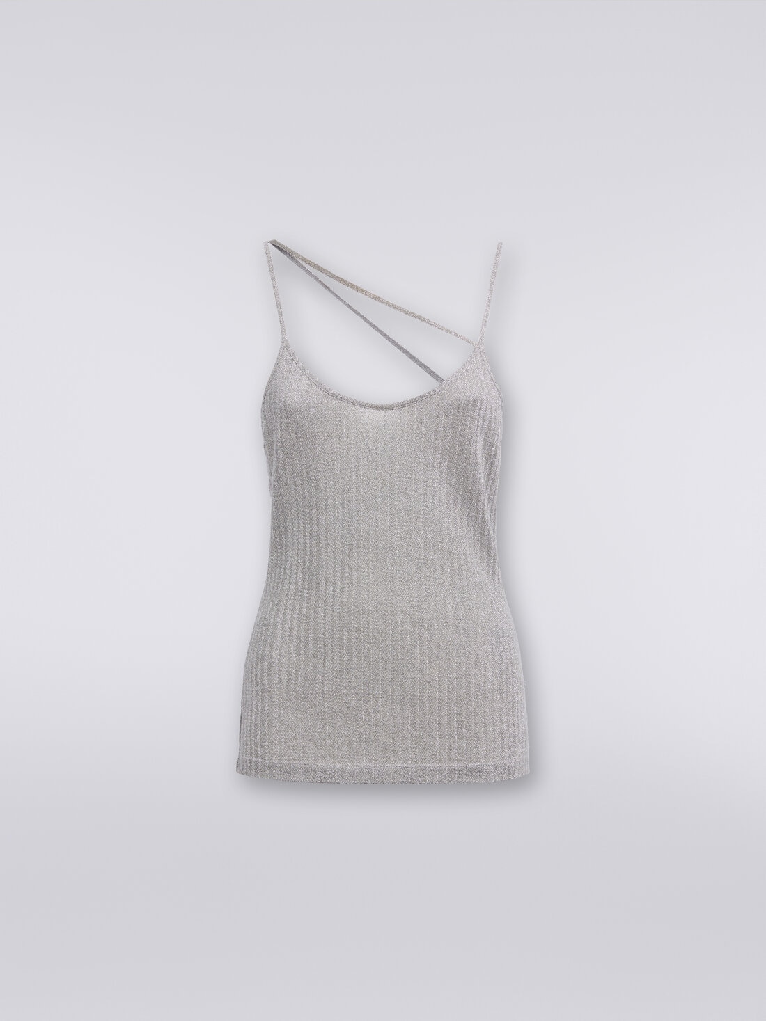 Cotton and viscose lamé tank top, Grey - DS23WK25BR00WNS91IT - 0