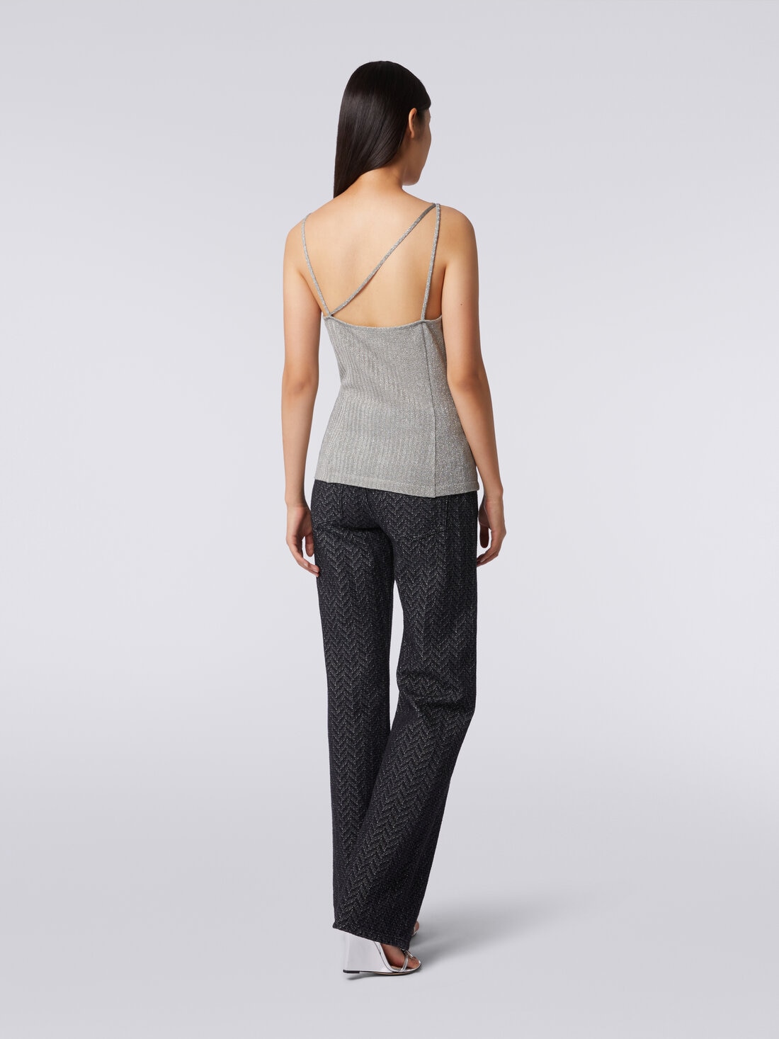 Cotton and viscose lamé tank top, Grey - DS23WK25BR00WNS91IT - 3