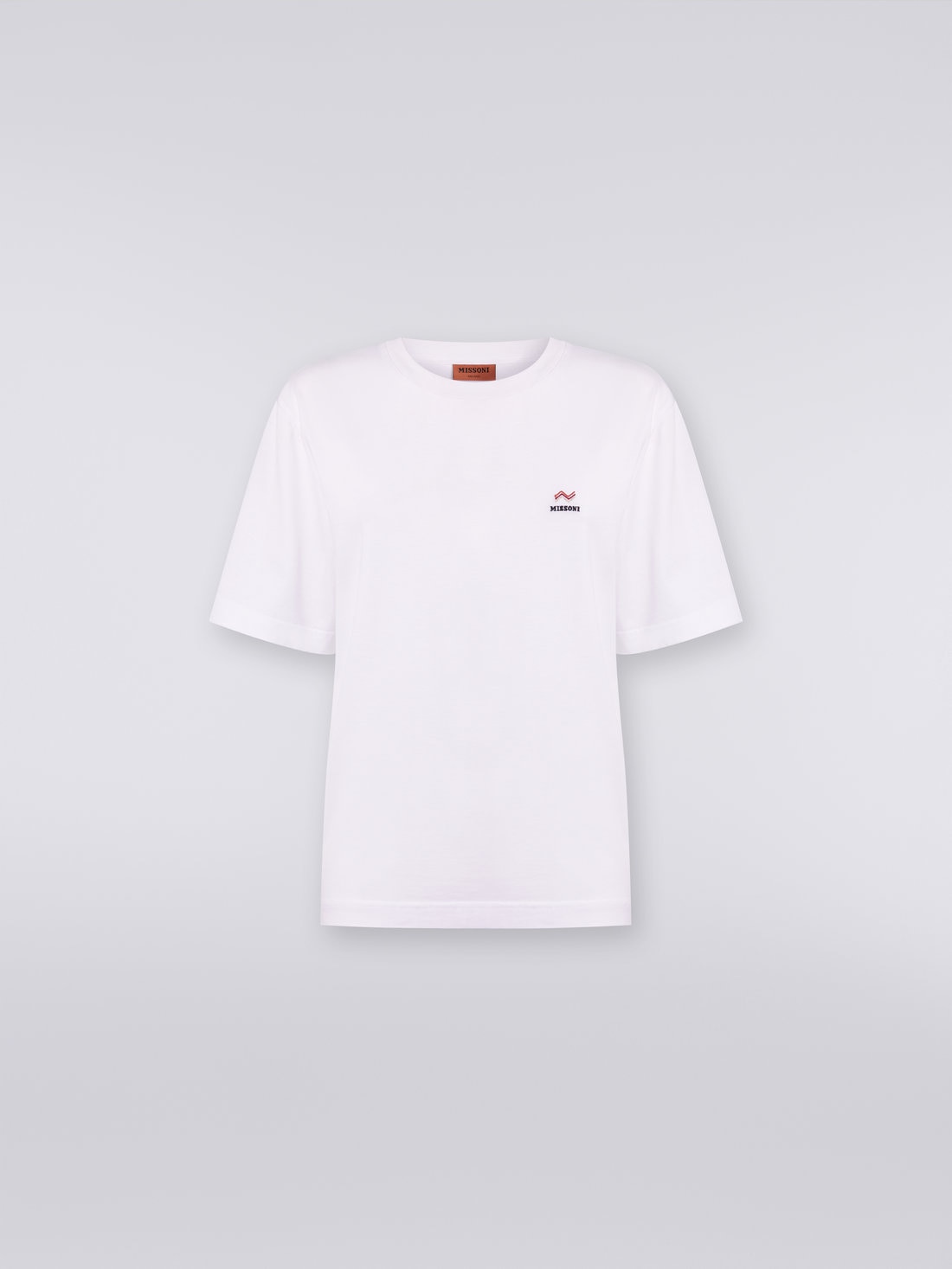 Crew-neck cotton T-shirt with embroidery and logo, White  - DS23WL07BJ00IE14001 - 0