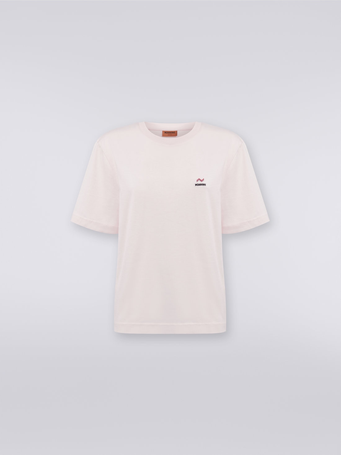 Camiseta de algodón con cuello redondo, estampado e inscripción del logotipo, Rosa   - DS23WL07BJ00IE21706 - 0